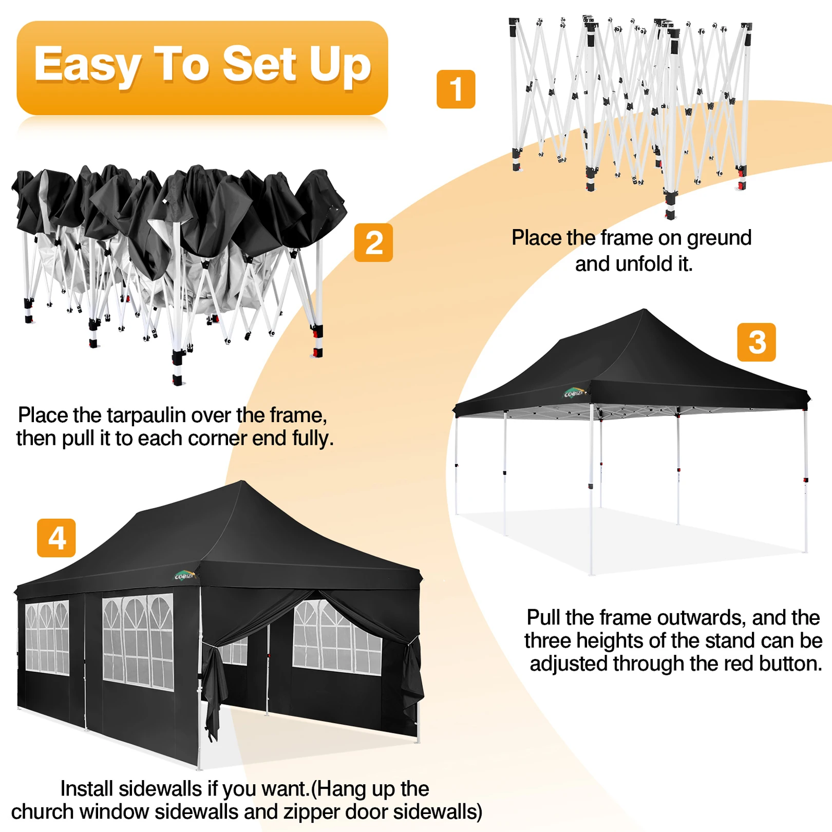 3x6m Folding Gazebo Waterproof Stable,Party Tent with 6 Sidewalls,Outdoor Pop Up Garden Gazebo for Parties, Markets, UV 50+