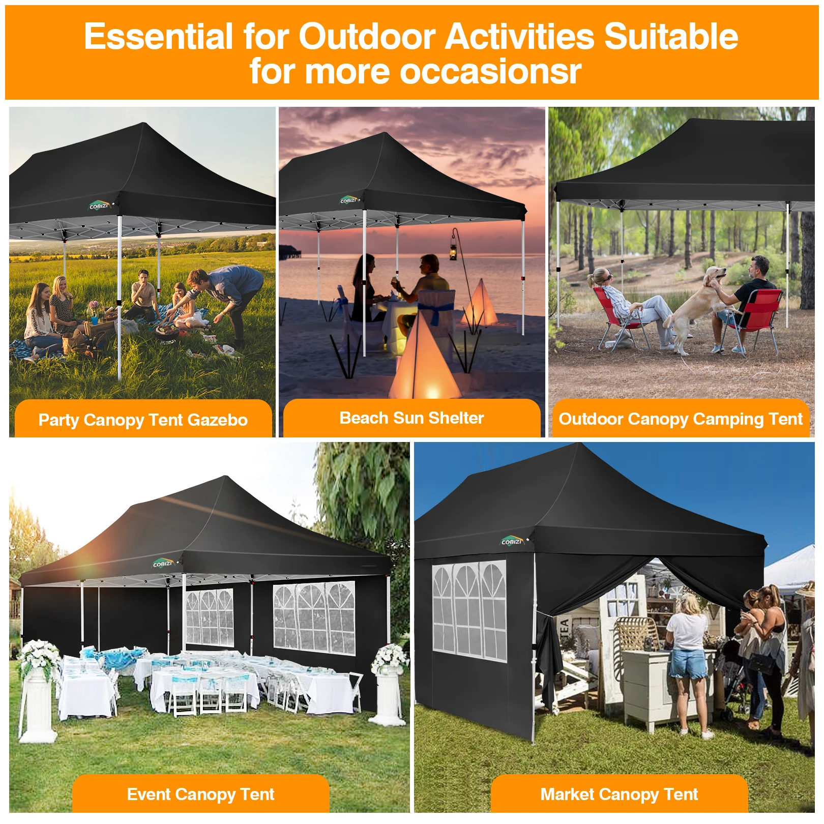 3x6m Folding Gazebo Waterproof Stable,Party Tent with 6 Sidewalls,Outdoor Pop Up Garden Gazebo for Parties, Markets, UV 50+