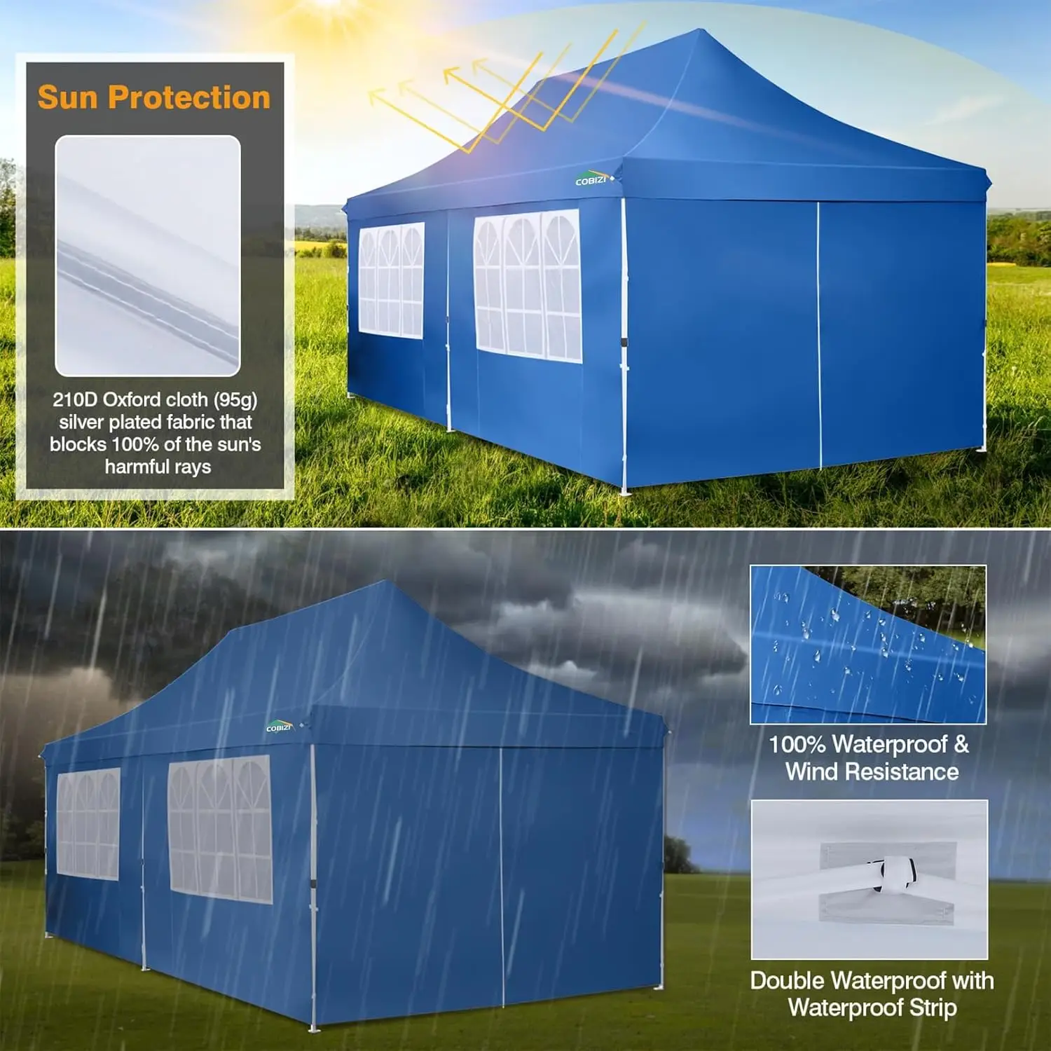 3x6m Folding Gazebo Waterproof Stable,Party Tent with 6 Sidewalls,Outdoor Pop Up Garden Gazebo for Parties, Markets, UV 50+