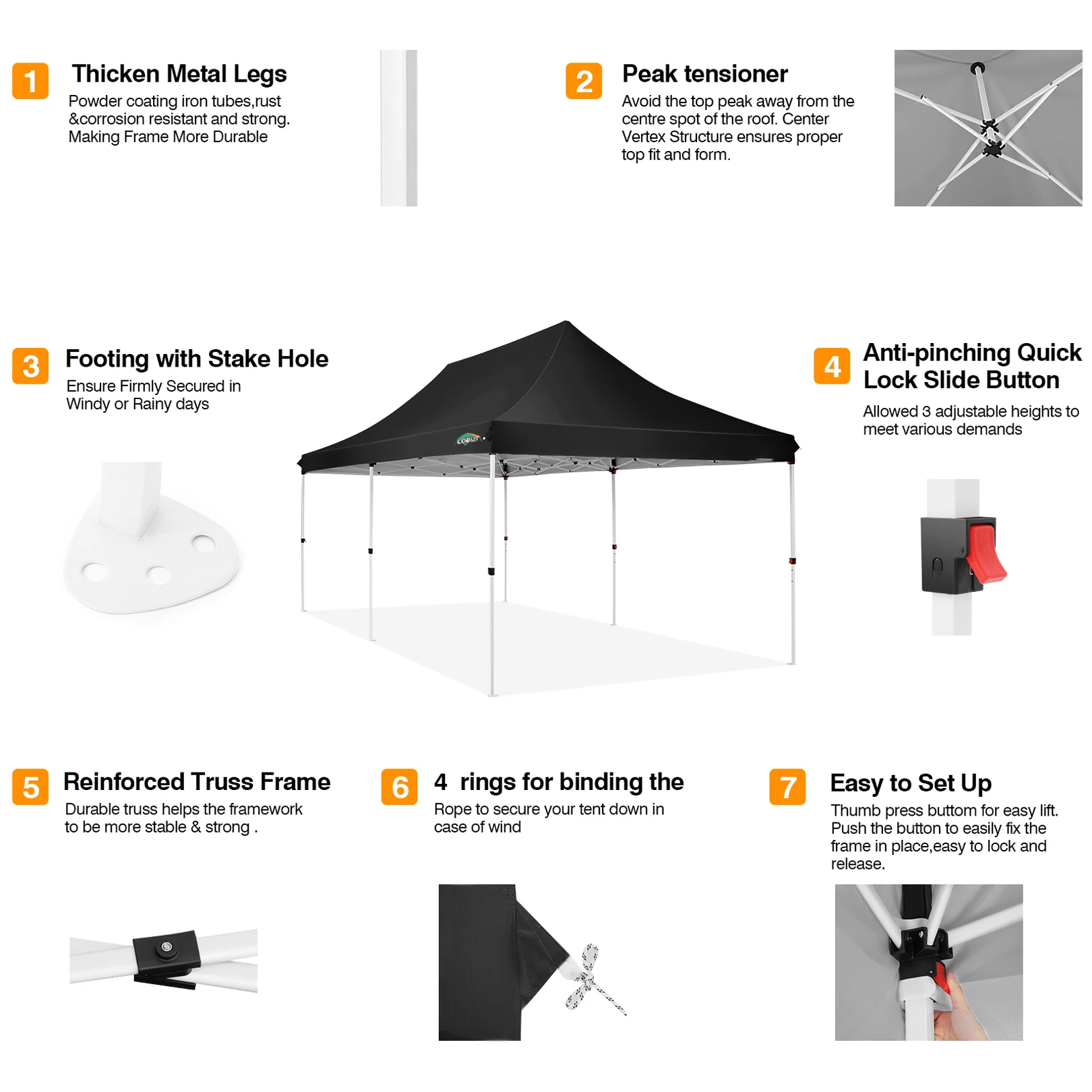3x6m Folding Gazebo Waterproof Stable,Party Tent with 6 Sidewalls,Outdoor Pop Up Garden Gazebo for Parties, Markets, UV 50+