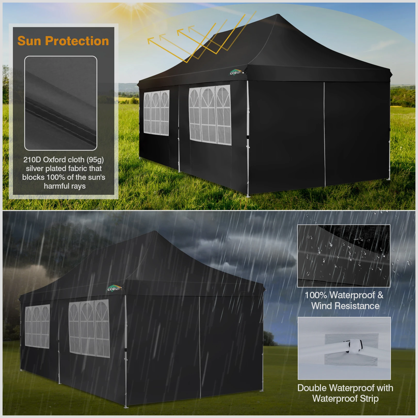 3x6m Folding Gazebo Waterproof Stable,Party Tent with 6 Sidewalls,Outdoor Pop Up Garden Gazebo for Parties, Markets, UV 50+