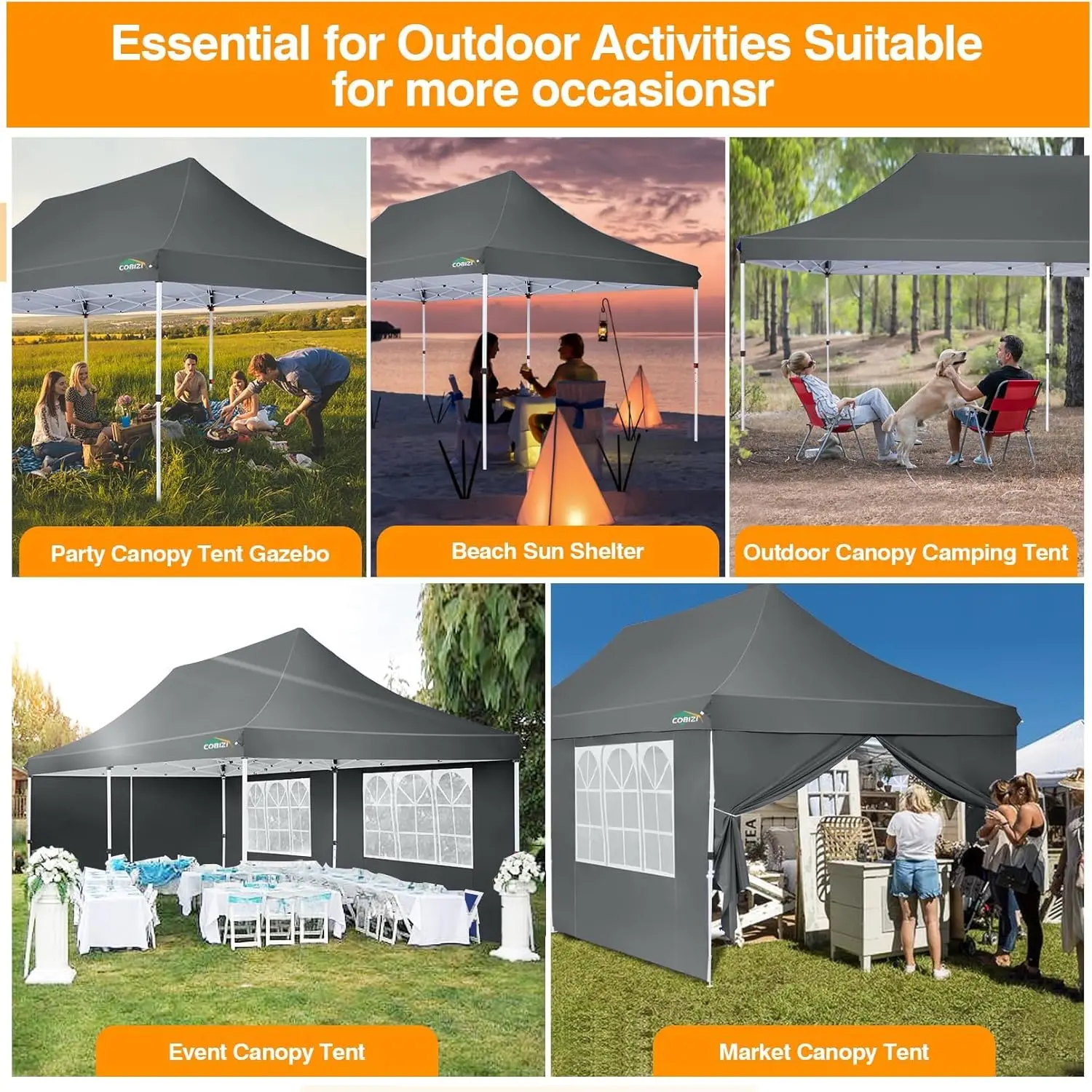 3x6m Folding Gazebo Waterproof Stable,Party Tent with 6 Sidewalls,Outdoor Pop Up Garden Gazebo for Parties, Markets, UV 50+