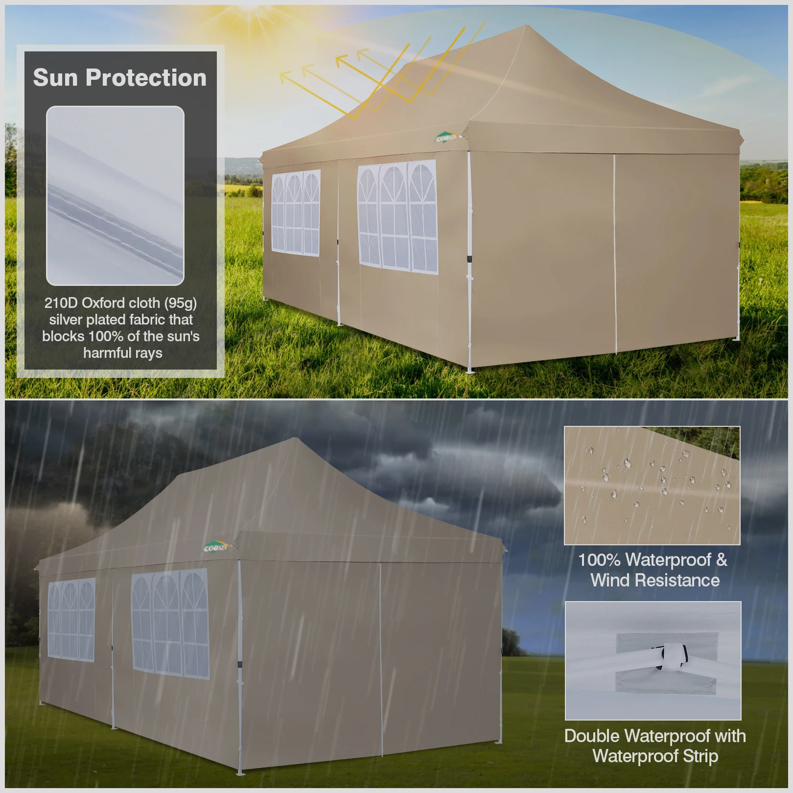 3x6m Folding Gazebo Waterproof Stable,Party Tent with 6 Sidewalls,Outdoor Pop Up Garden Gazebo for Parties, Markets, UV 50+