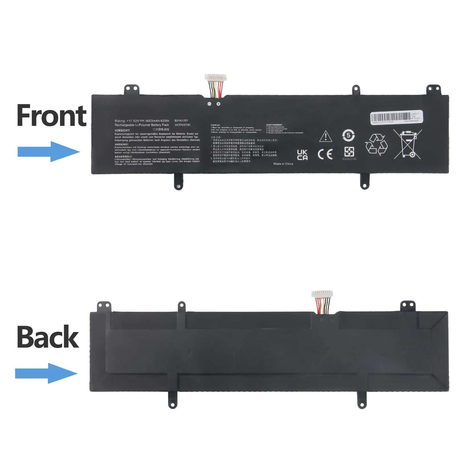 Oyomba Batteria per laptop B31N1707 compatibile con ASUS VivoBook S14 S410UQ S410UN S41OUN S4100V S4100VN S4200U X411UA X411UF