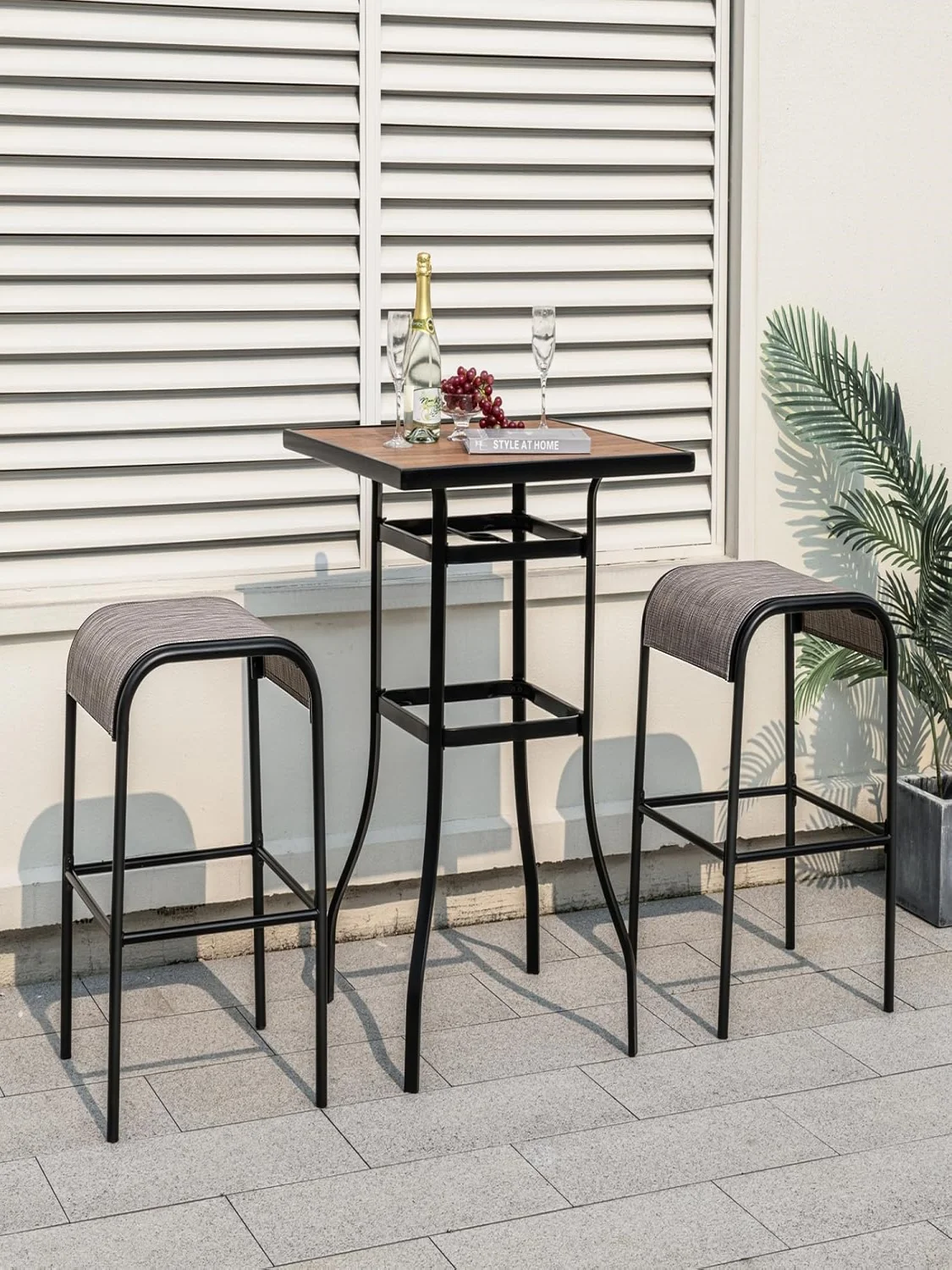 Set of 2 Outdoor Bar Stools, Bar Chairs with Curved Fabric Seat, Counter Stools up to 180 kg,Backless Bistro Stools for Balcony