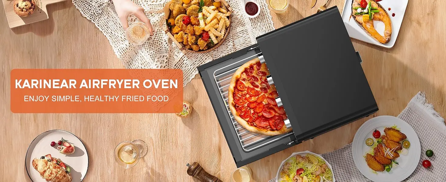 Karinear 36L Air Fryer Oven, 1800W Stainless Steel Airfryer Oven 10 in 1 Countertop,Double-layered Glass Door,Full Accessory Set
