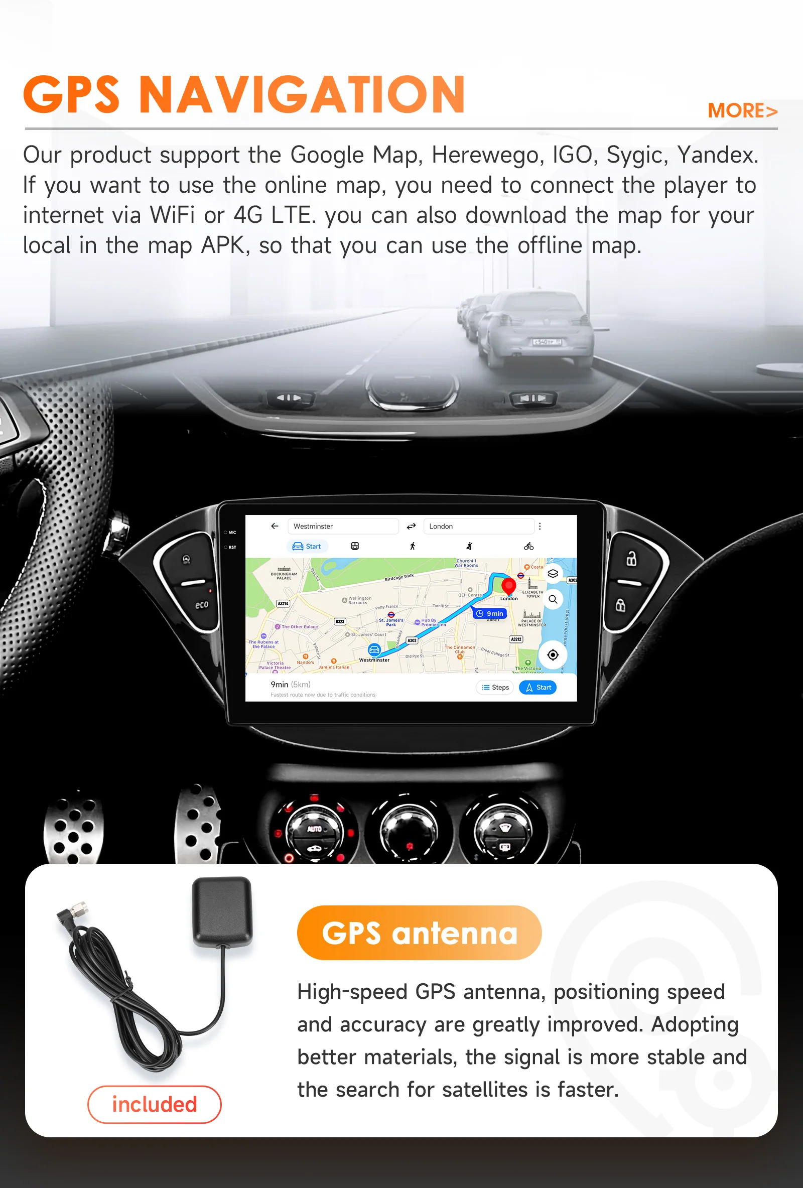 9" Hizpo 2Din Android14 Car Radio for Opel Adam Corsa E Snapdragon 6115 4G BT Auto CarPlay GPS Navigation DSP RDS SWC 360°CAM