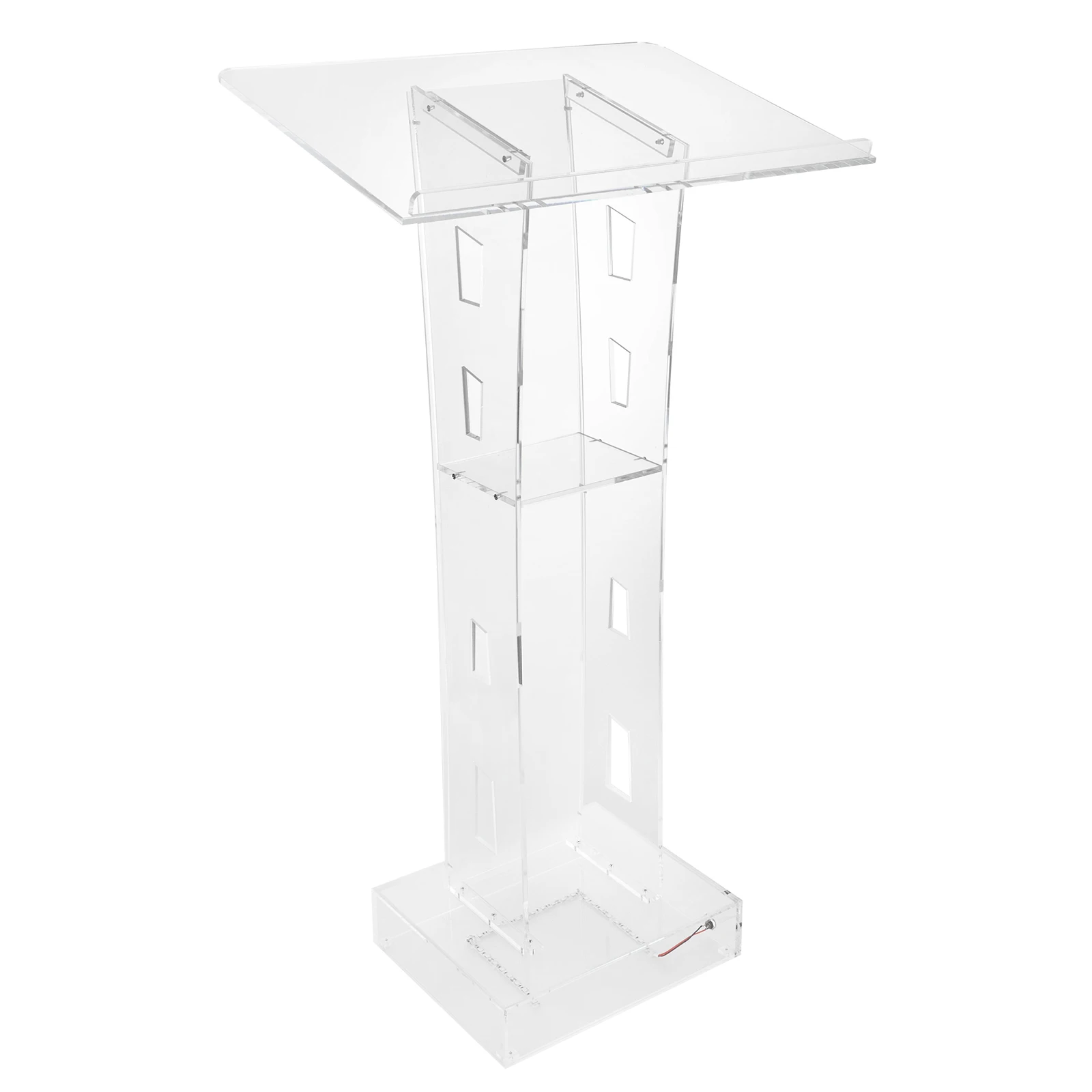 Lighted Clear Acrylic Podium| 43.3inch Freestanding Clear Church Office School Lecterns W/ Storage Shelf and Light
