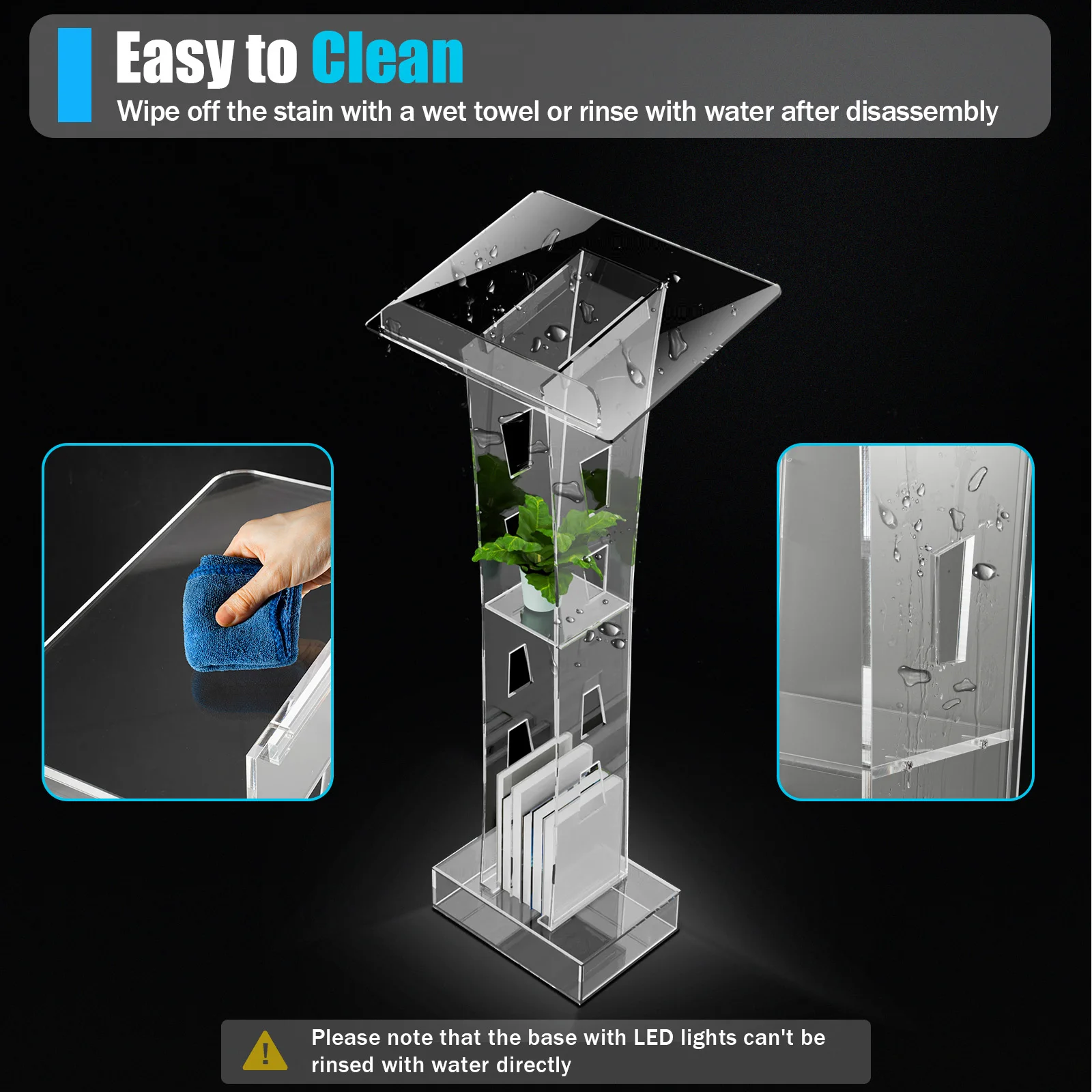 Lighted Clear Acrylic Podium| 43.3inch Freestanding Clear Church Office School Lecterns W/ Storage Shelf and Light