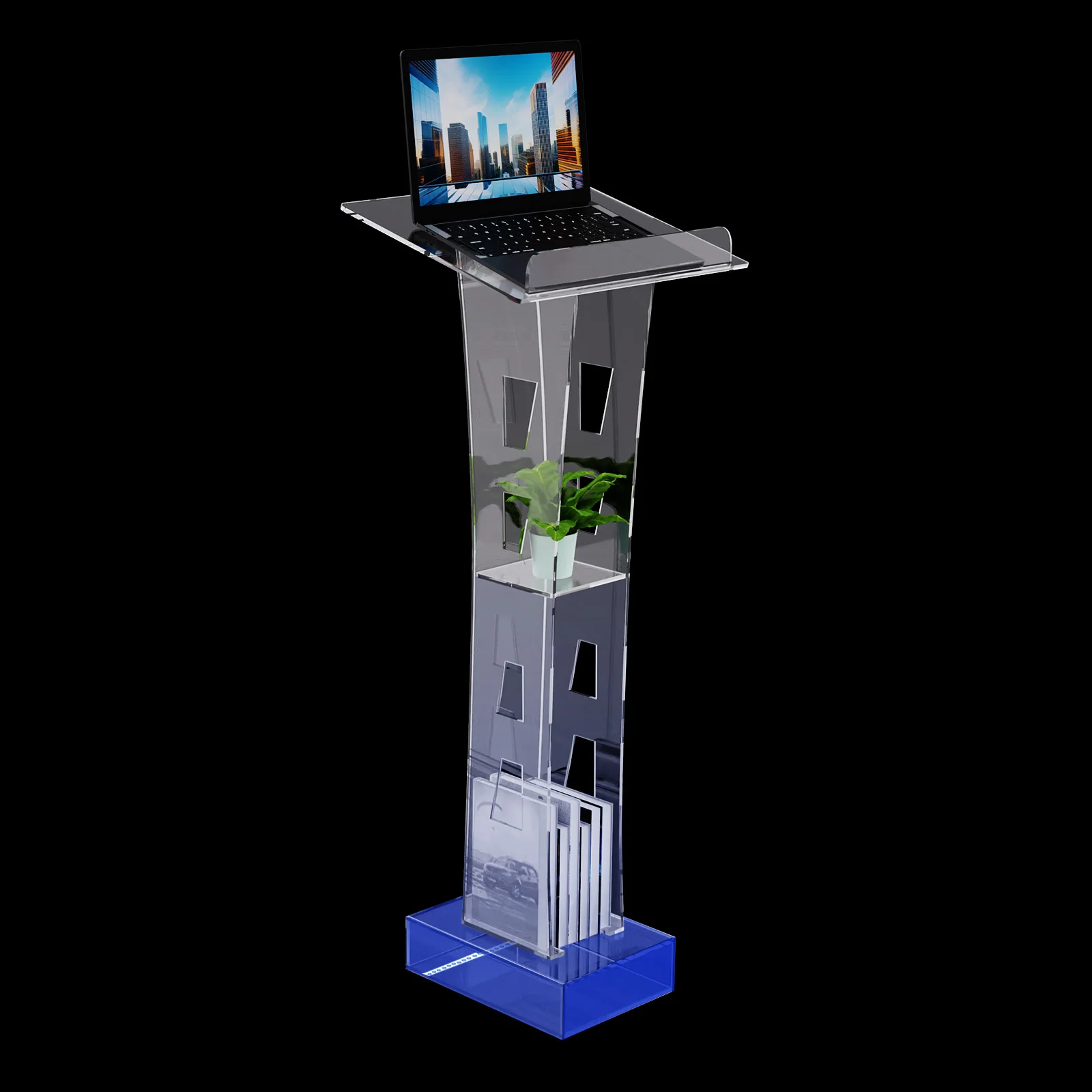 Lighted Clear Acrylic Podium| 43.3inch Freestanding Clear Church Office School Lecterns W/ Storage Shelf and Light