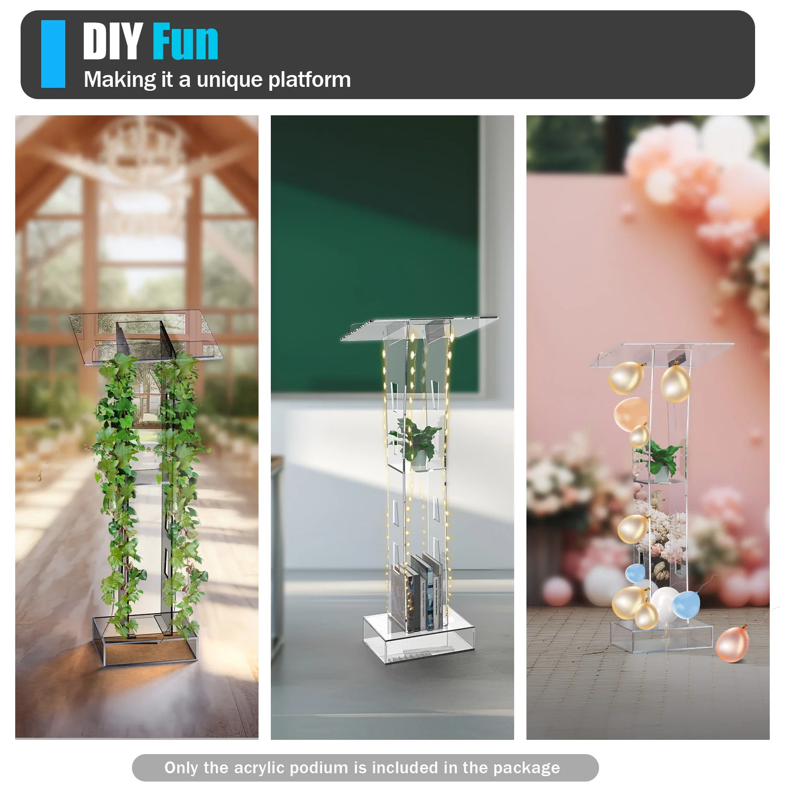 Lighted Clear Acrylic Podium| 43.3inch Freestanding Clear Church Office School Lecterns W/ Storage Shelf and Light