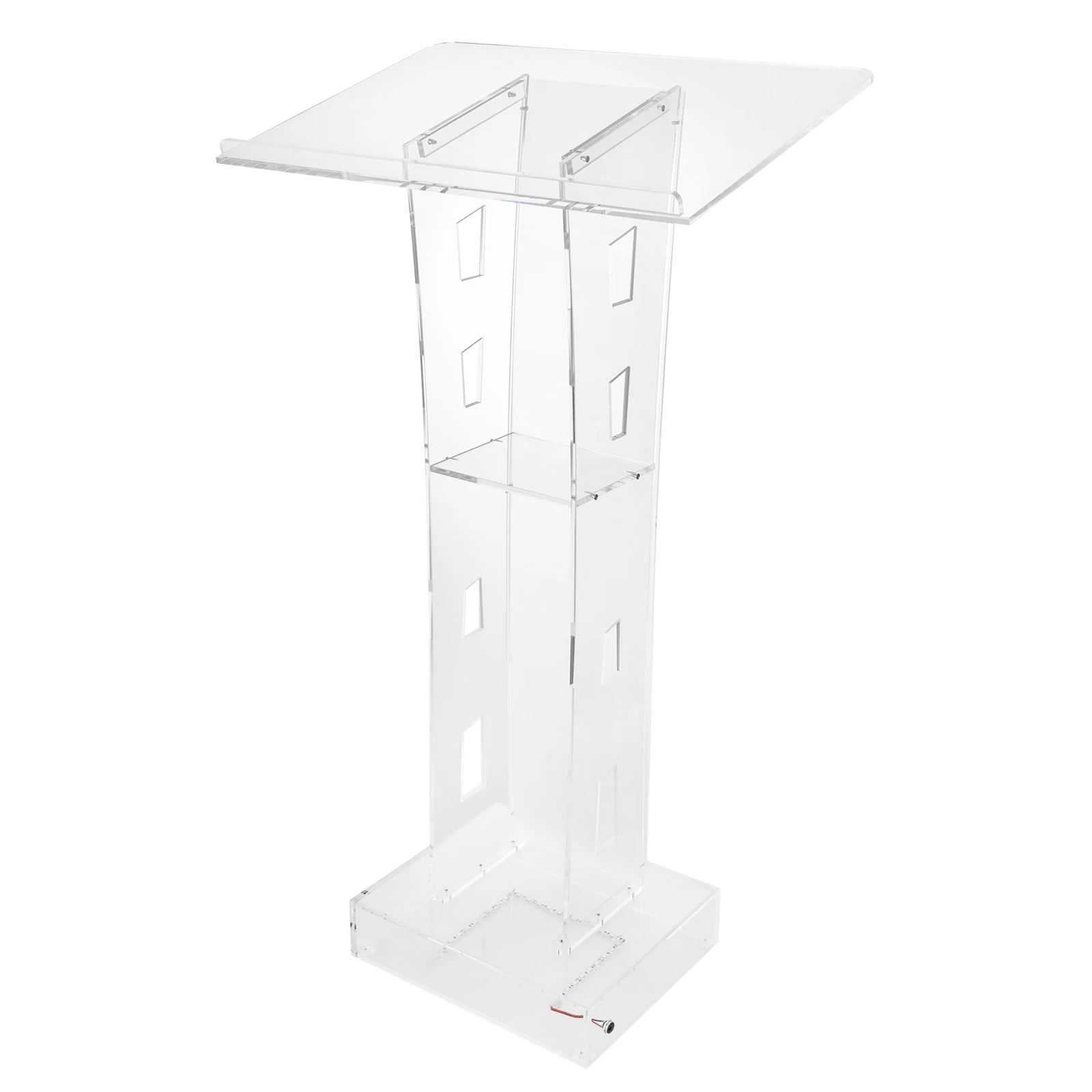Lighted Clear Acrylic Podium| 43.3inch Freestanding Clear Church Office School Lecterns W/ Storage Shelf and Light