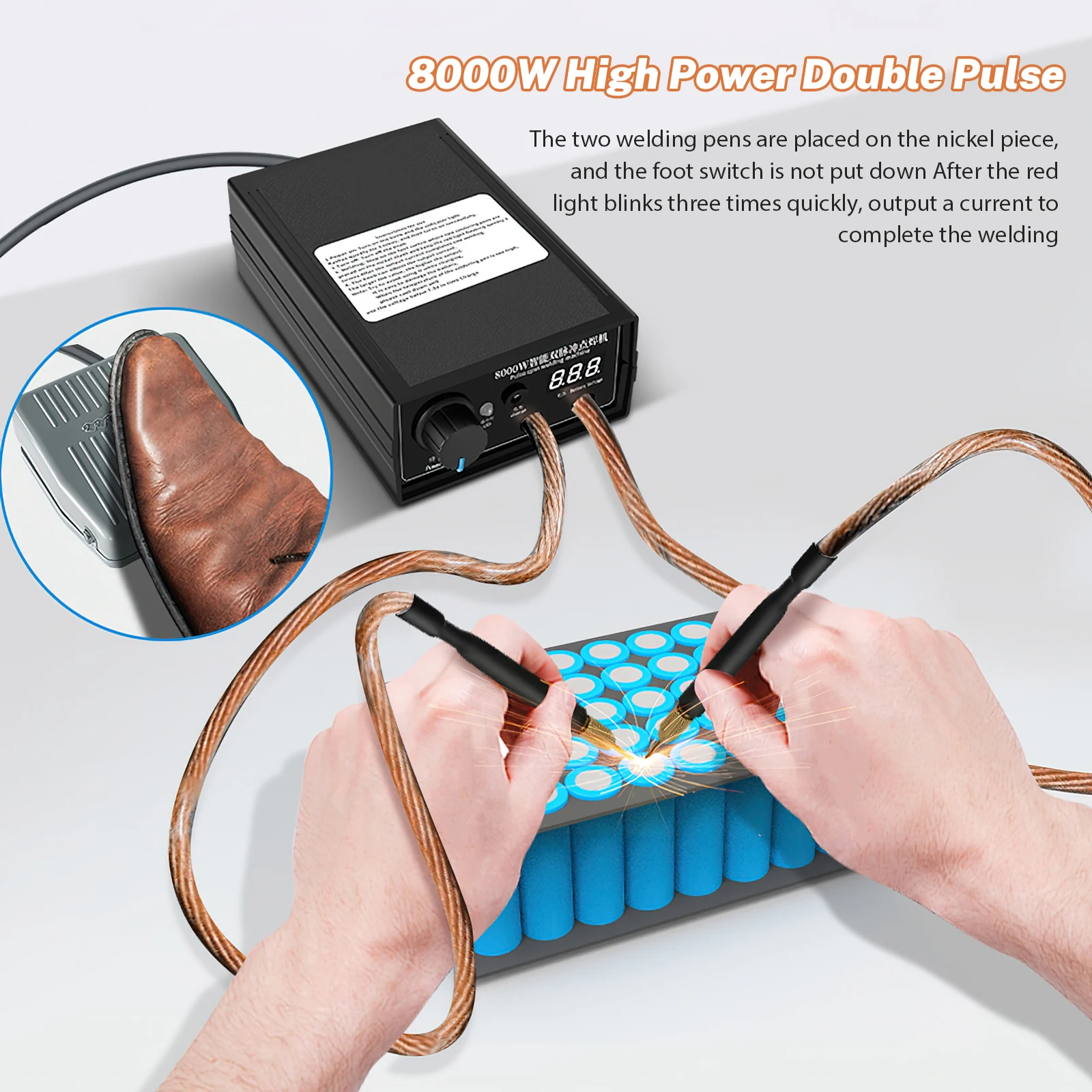 8000W portable mini spot welding machine kit DIY automatic machine 9600mA battery capacity adjustable spot welding tool
