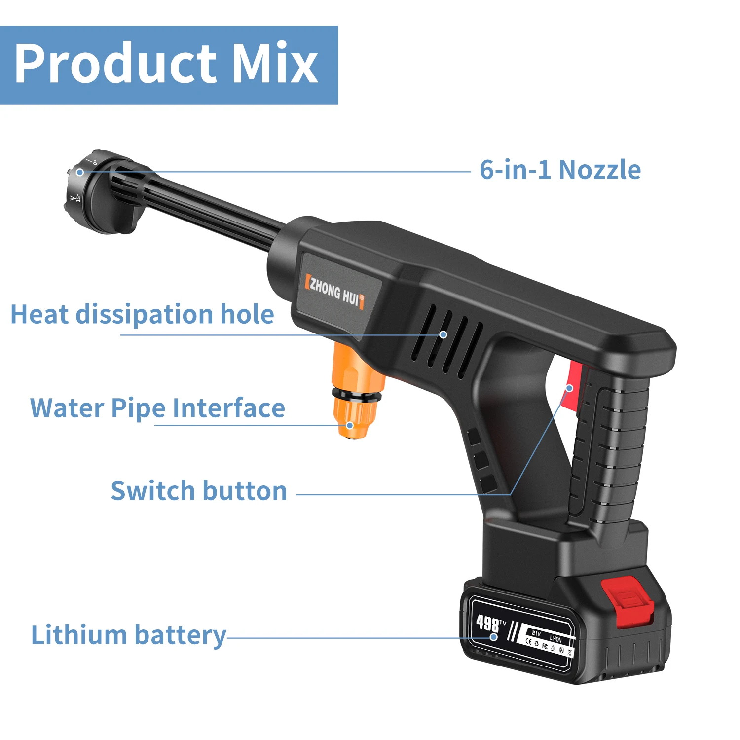 30Bar Cordless High Pressure Cleaner Washer Spray Water Gun Car Wash Pressure Cleaning Machine For Car Garden Floor Pet Cleaning