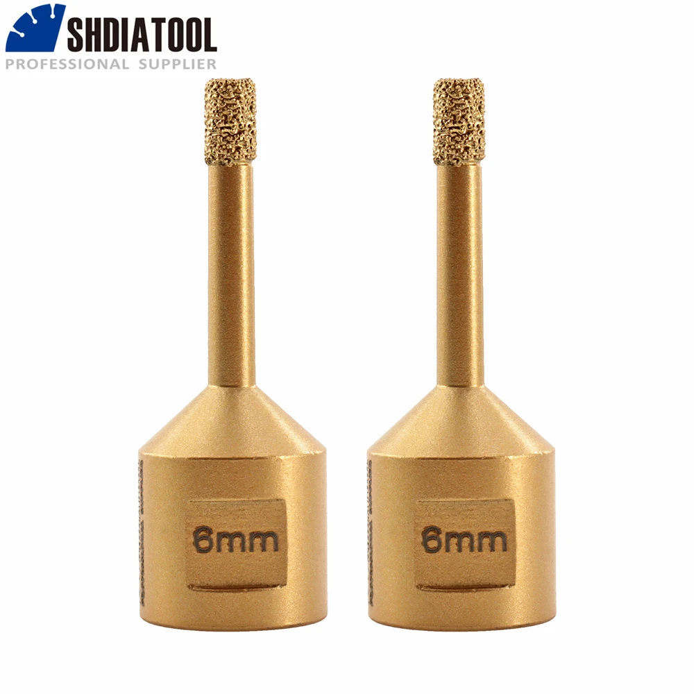 SHDIATOOL 2Pcs Dia 6mm Diamond Drill Bits M14 Thread Hole Saw Dry Drilling Porcelain Stoneware Ceramic Tile Bit Angle Grinder