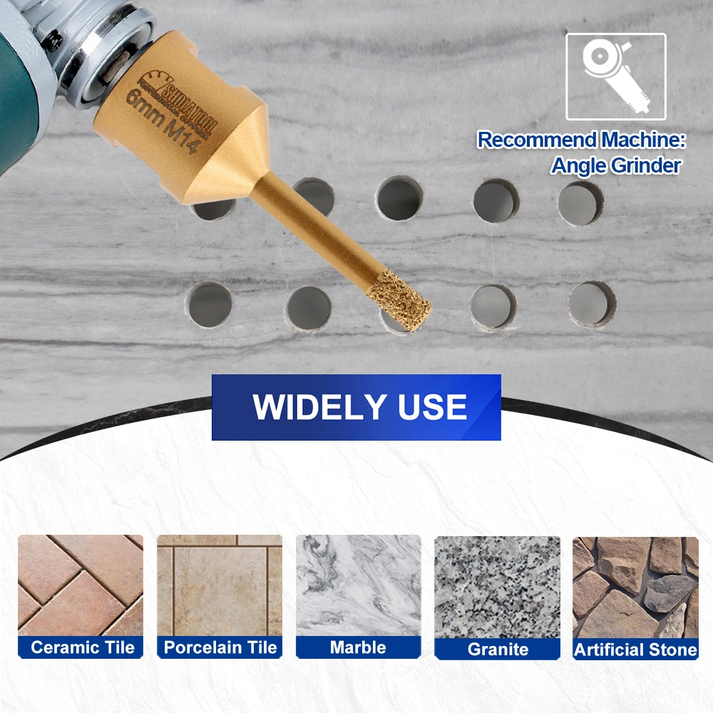 SHDIATOOL 2Pcs Dia 6mm Diamond Drill Bits M14 Thread Hole Saw Dry Drilling Porcelain Stoneware Ceramic Tile Bit Angle Grinder