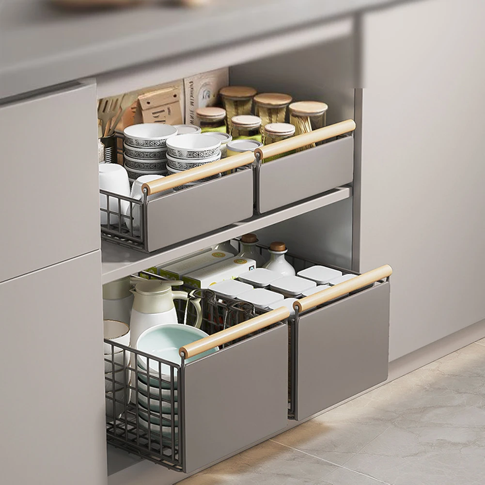 Pull Out Cabinet Organizer Foldable Slide Out Pantry Shelves Drawer Storage Sliding Mesh Cabinet Basket for Kitchen Bathroom