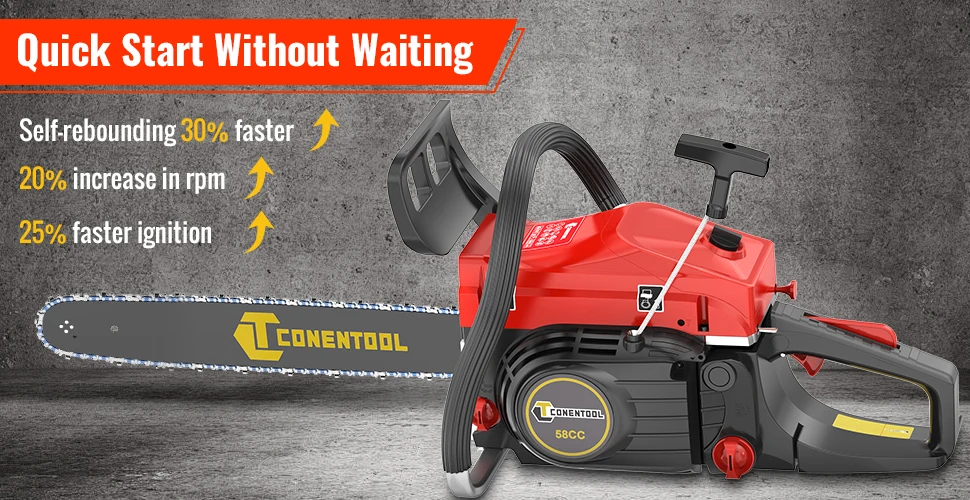 20in 58cc Petrol Chainsaw, 2.55KW 11500PRM Powerful Gasoline 2 Stroke Engine Gas Powered Chainsaws with 550ML Capacity Fuel Tank