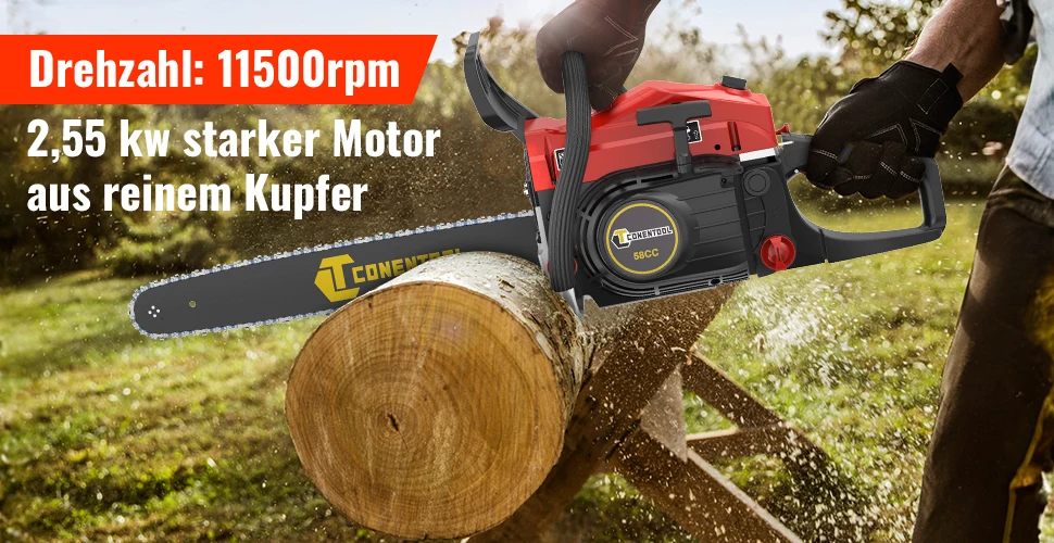 20in 58cc Petrol Chainsaw, 2.55KW 11500PRM Powerful Gasoline 2 Stroke Engine Gas Powered Chainsaws with 550ML Capacity Fuel Tank