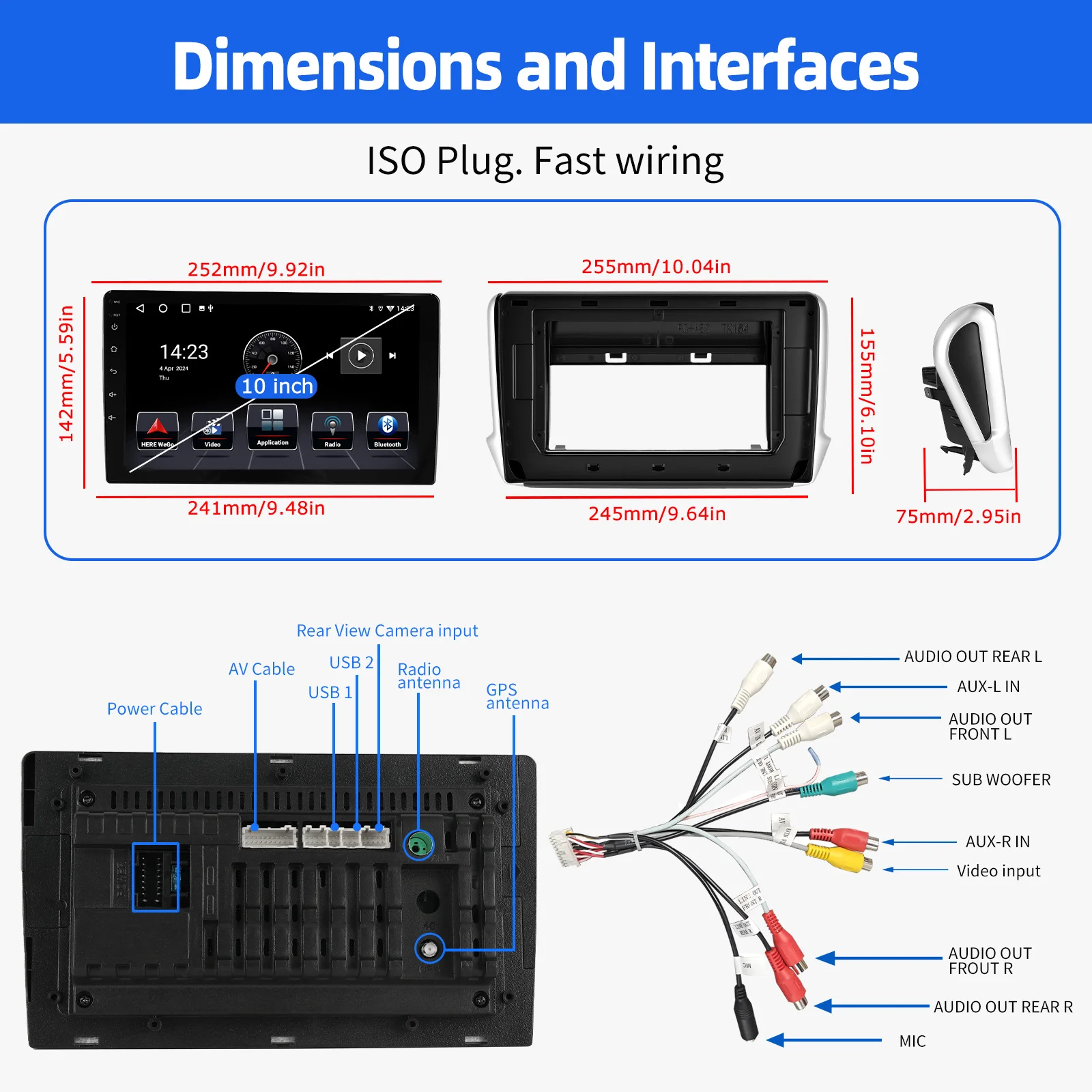 ESSGOO For Peugeot 208/2008 2012-2018 Android 14 10 inch Wireless Carplay Android auto Car stereo radio GPS Navi WIFI swc Bt FM