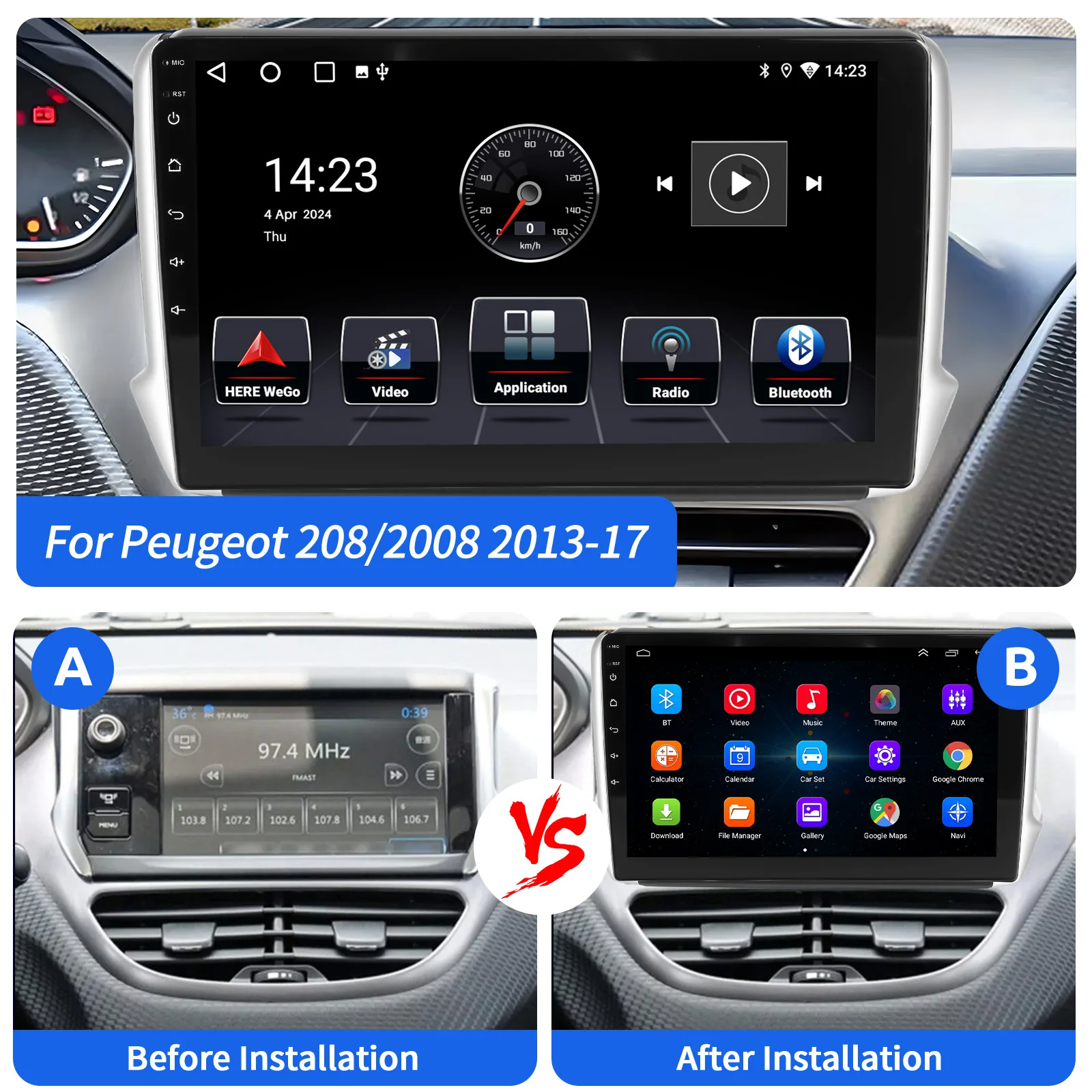 ESSGOO For Peugeot 208/2008 2012-2018 Android 14 10 inch Wireless Carplay Android auto Car stereo radio GPS Navi WIFI swc Bt FM