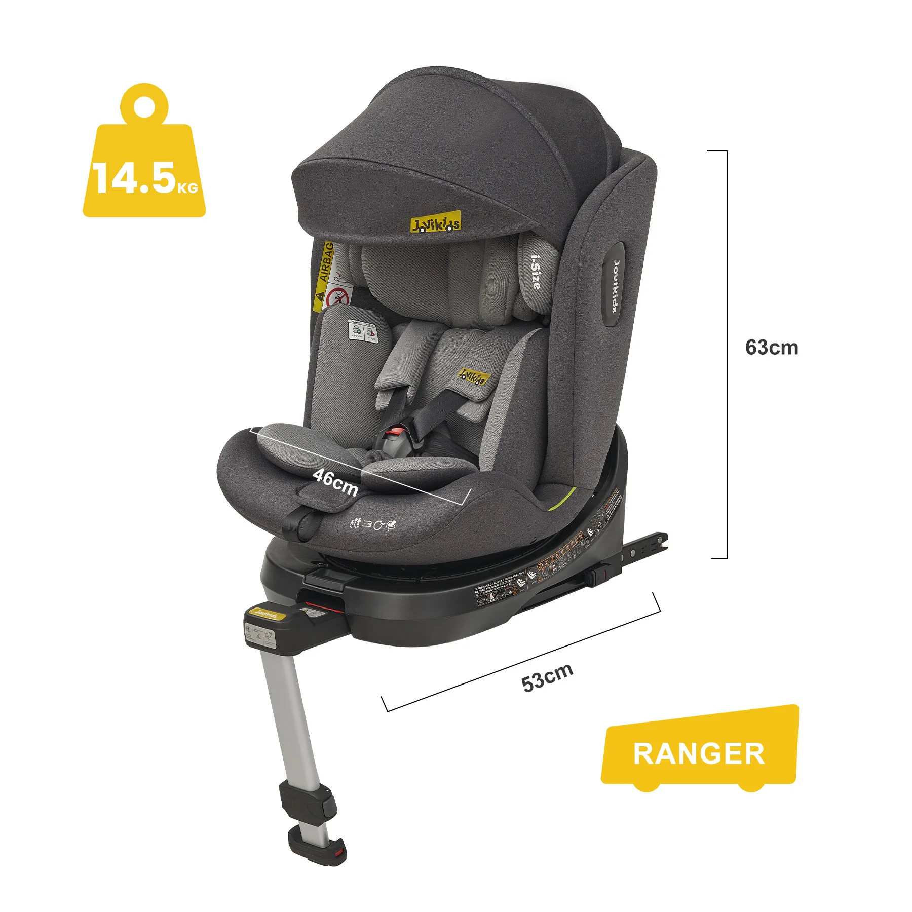 Jovikids Ranger 360° Swivel i-Size Baby Car Seat 40-150cm with Support Leg