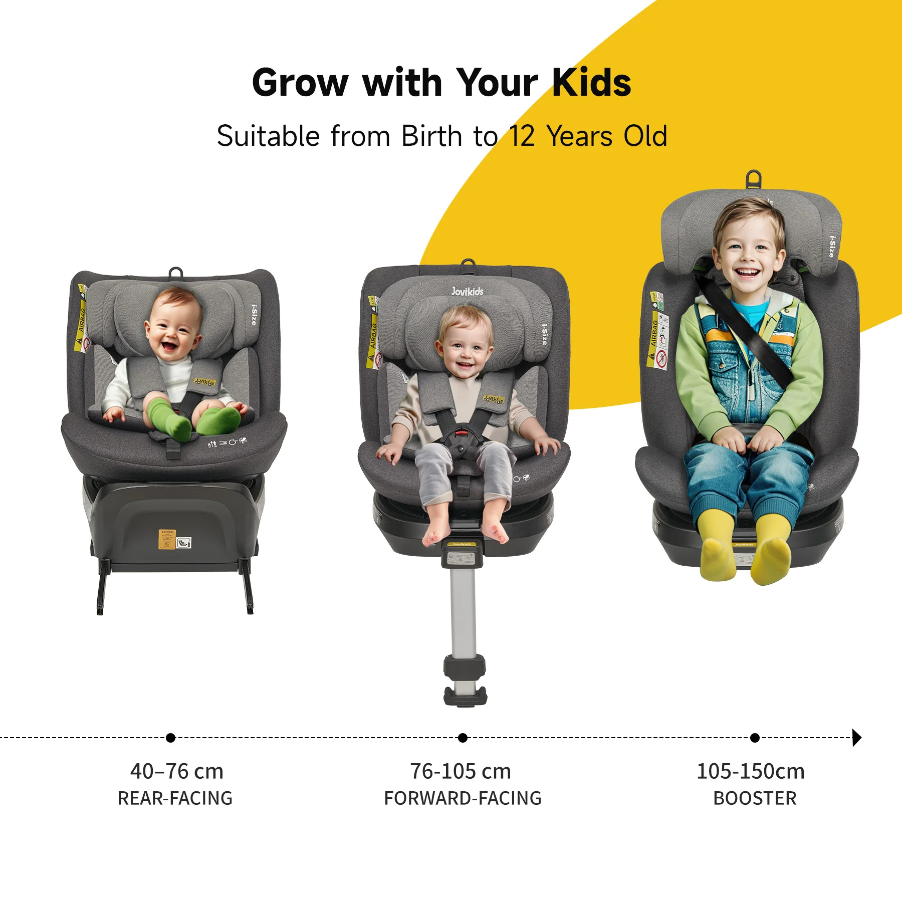 Jovikids Ranger 360° Swivel i-Size Baby Car Seat 40-150cm with Support Leg