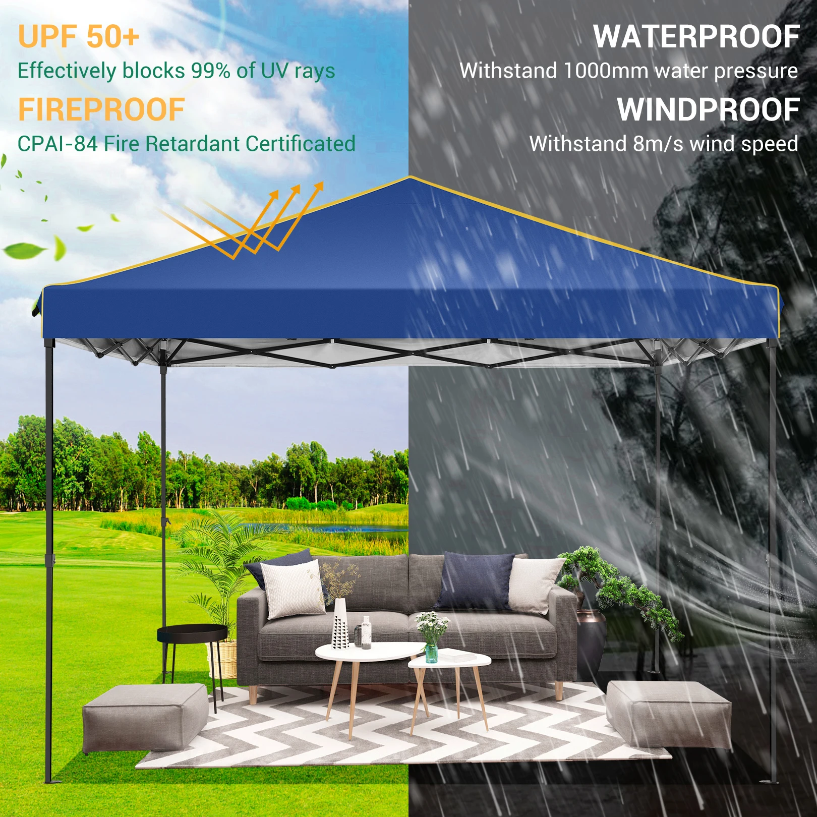 3x3m Folding Gazebo Waterproof Gazebo Party Tent With 4 Side Wall Pop Up Garden Awning Anti-UV For Outdoor Garden Courtyard Tent