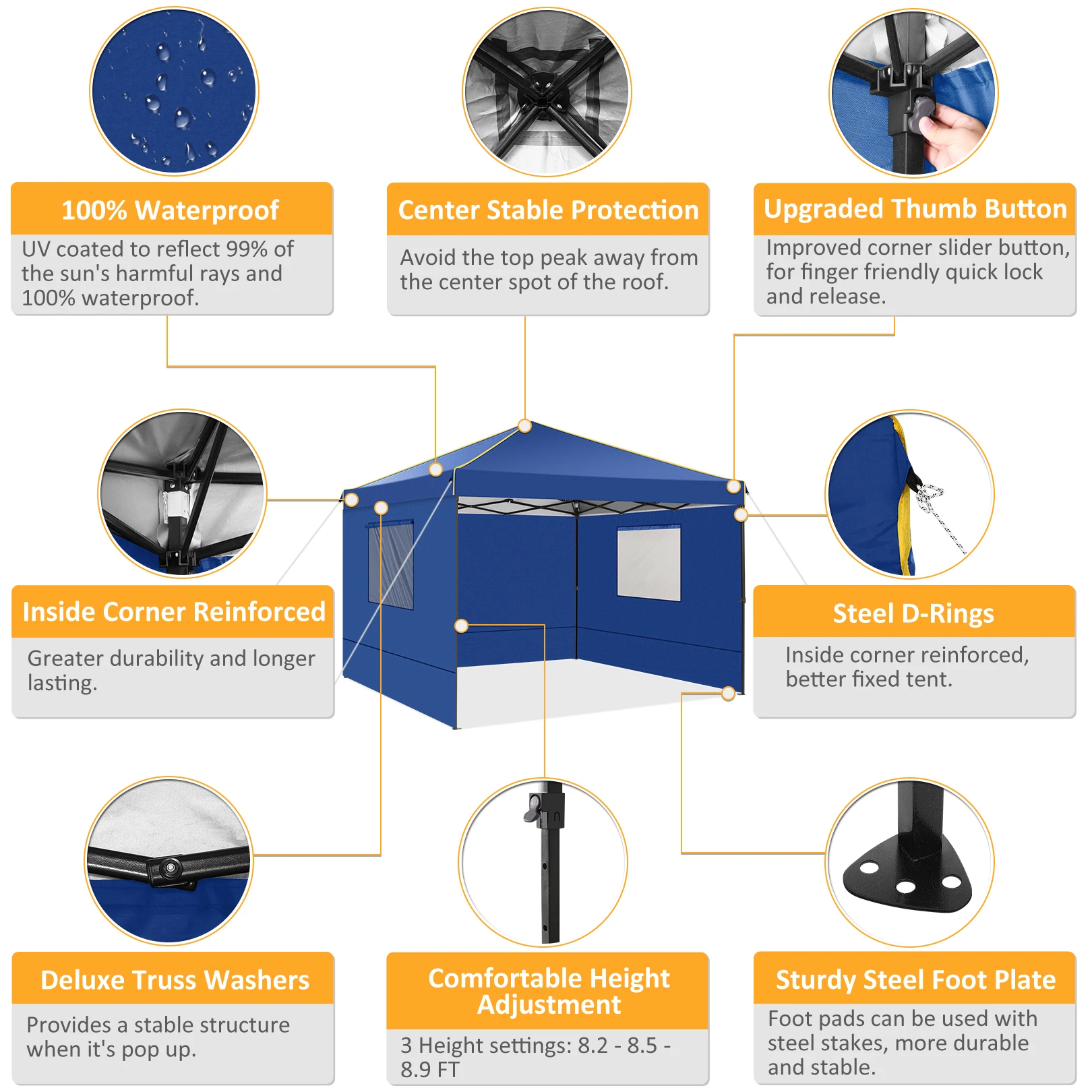 3x3m Folding Gazebo Waterproof Gazebo Party Tent With 4 Side Wall Pop Up Garden Awning Anti-UV For Outdoor Garden Courtyard Tent