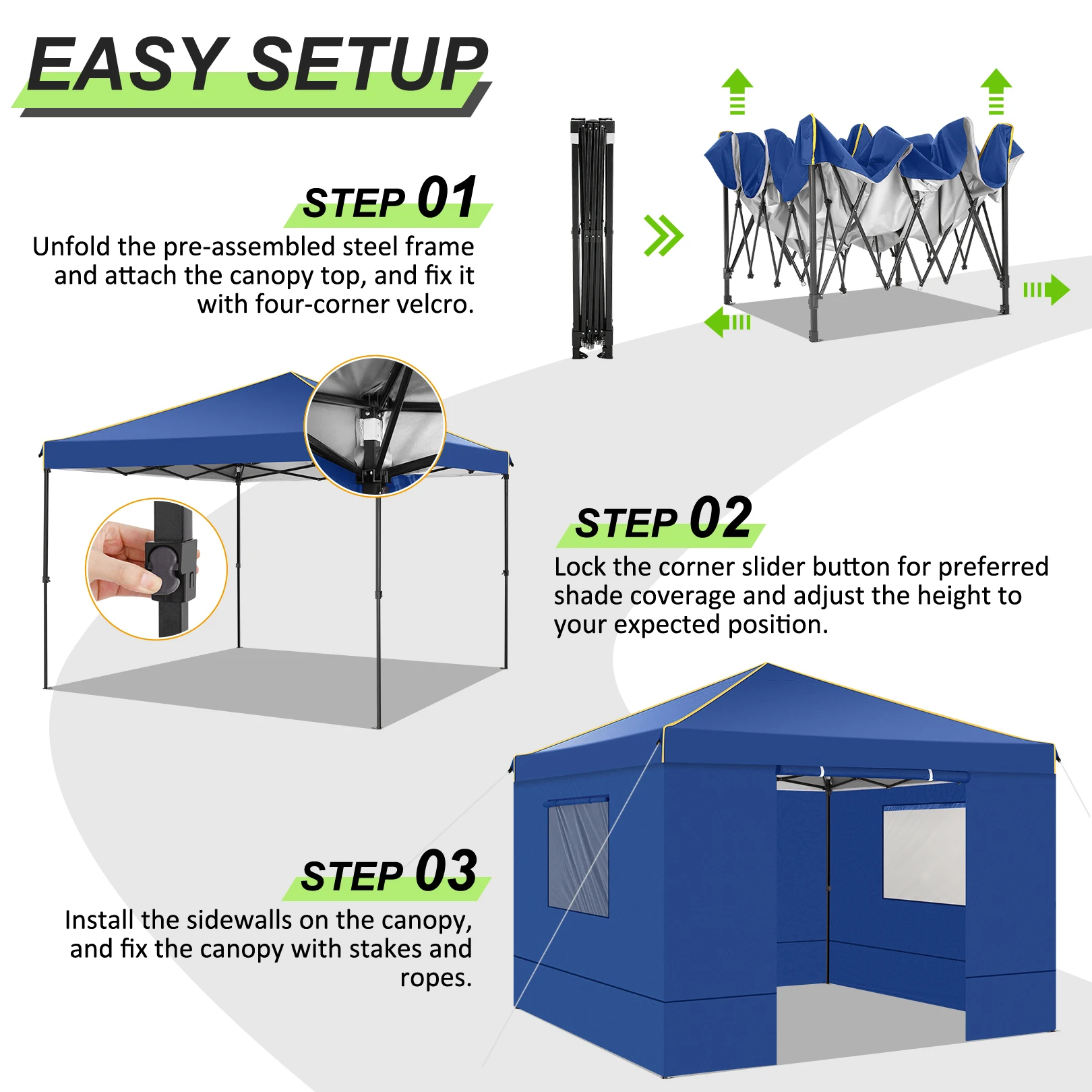 3x3m Folding Gazebo Waterproof Gazebo Party Tent With 4 Side Wall Pop Up Garden Awning Anti-UV For Outdoor Garden Courtyard Tent
