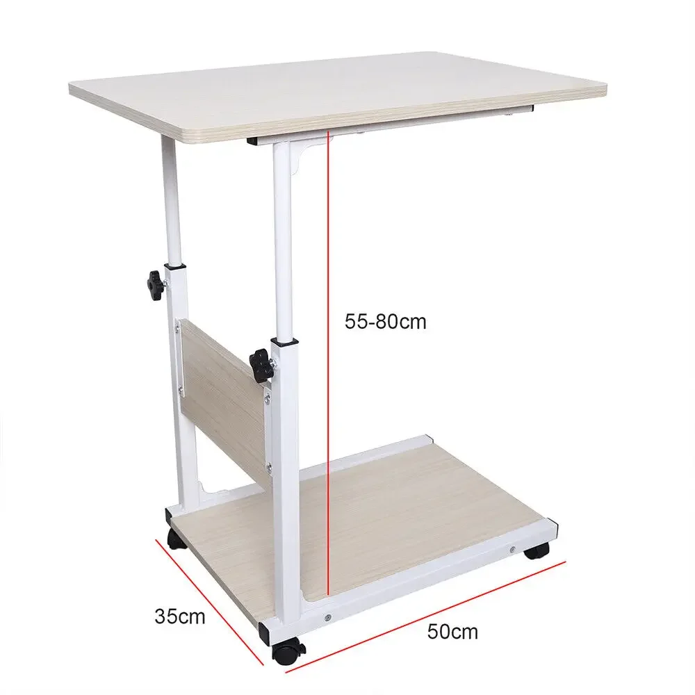 Modern Simple Laptop Table Height Adjustable Living Room Bedroom Laptop Overbed Mobile Bedside Table White with 4-wheels