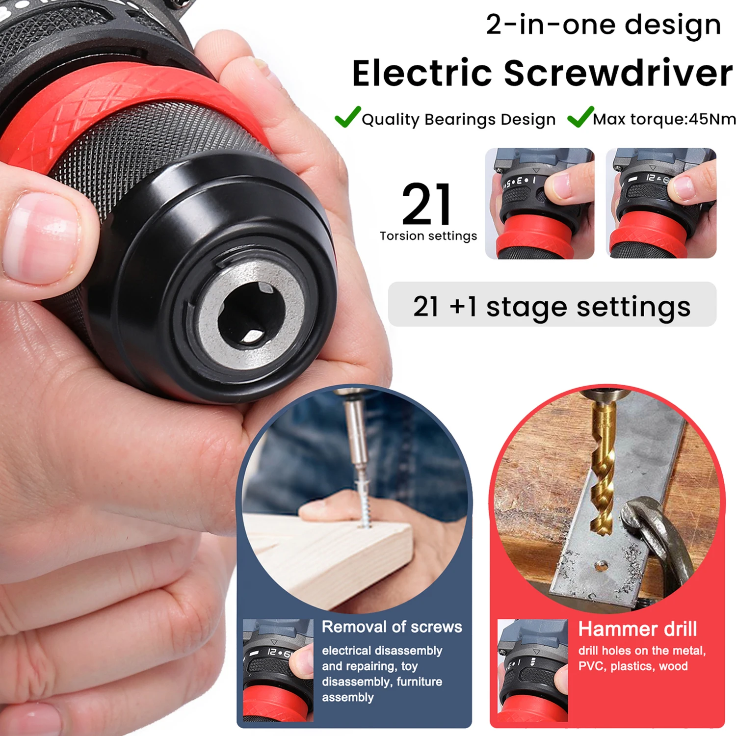 16.8V Cordless Electric Screwdriver Drill Brushless Motor 45Nm Torque Stepless Speed Regulation Handheld Lithium Driver Drill