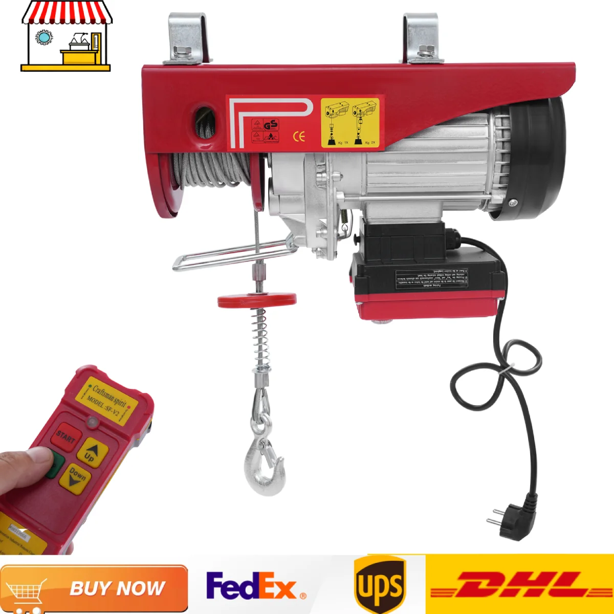 400kg Electric Hoist Lifting Crane Wireless Remote Control Cable Hoist Winch with Double Rope