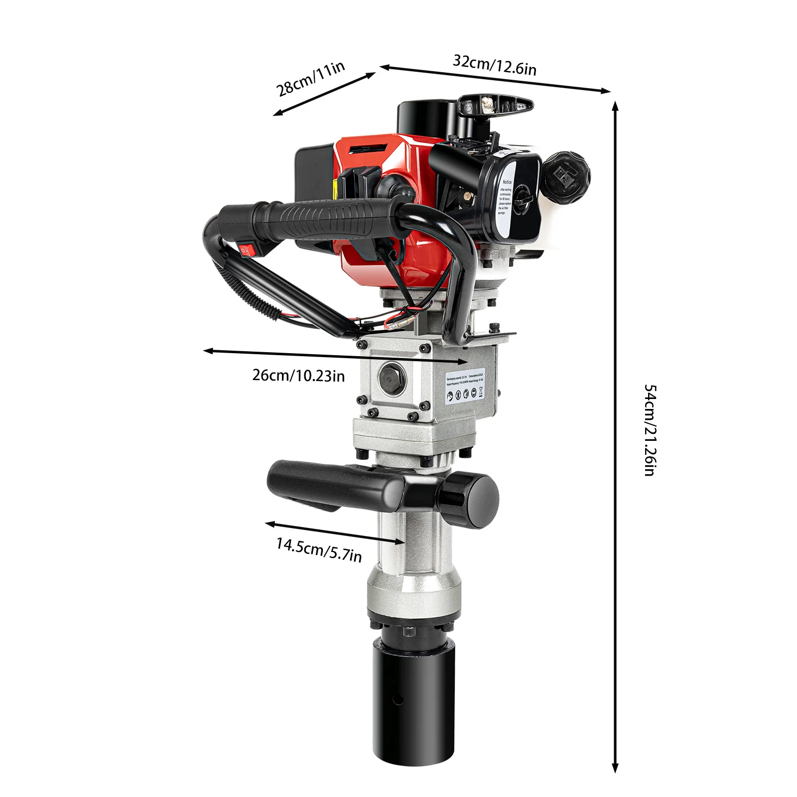 32cc Gas Powered T-Post Driver 2 Stroke Pole Pounder Pile Driver Hammer Portable Good Heat Dissipation For Gardening, Road Fence
