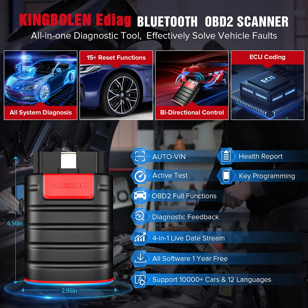 KINGBOLEN Ediag OBD 2 EOBD Scanner Offline Coding Active Test 15 Resets Auto Full System Car Diagnostic Tool with AutoAuth