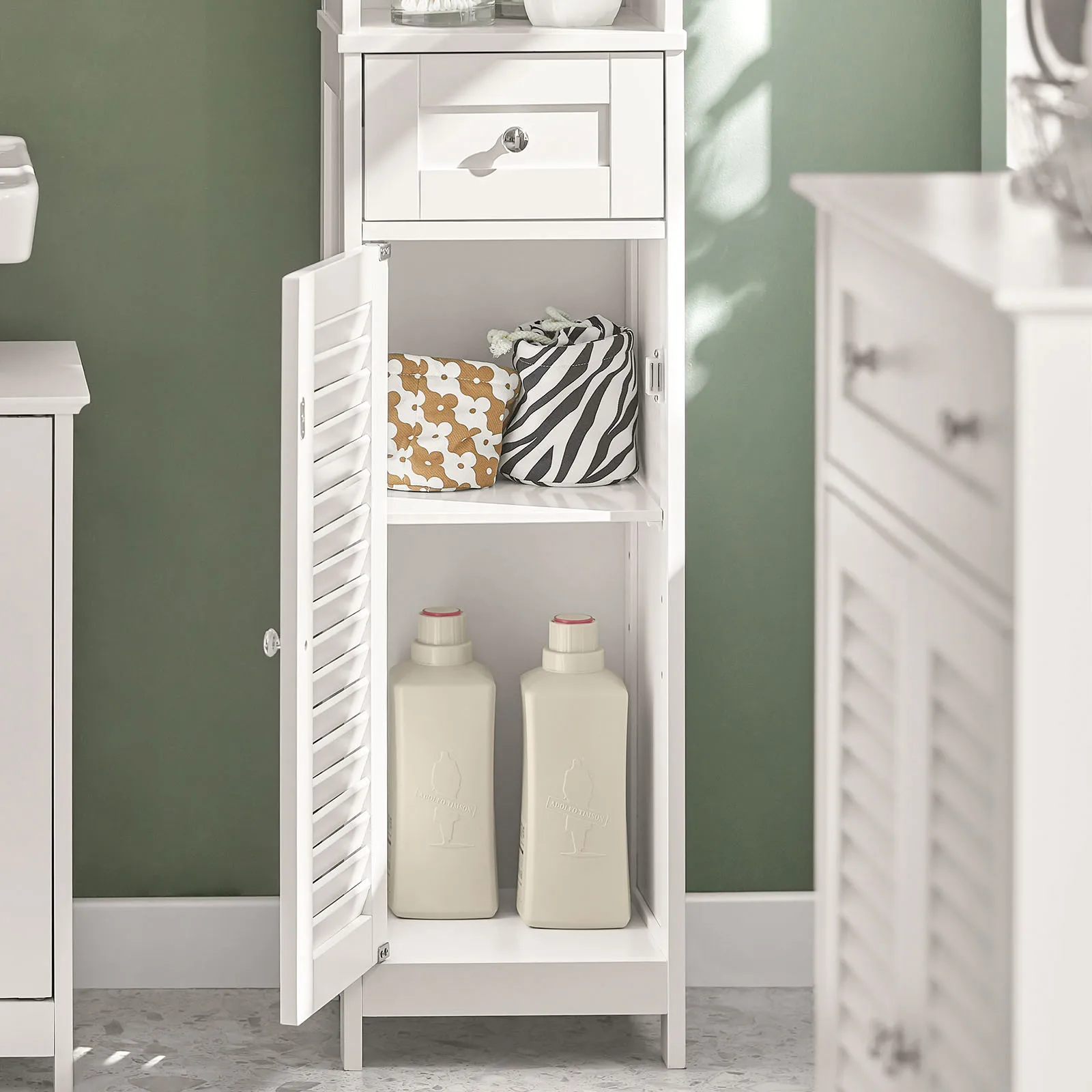 Sobuy Frg236 Bathroom Tall Cabinet Bath Shelf Bathroom Storage Unit Bathroom Furniture with 1 Open Compartment, 1 Drawer and Doors