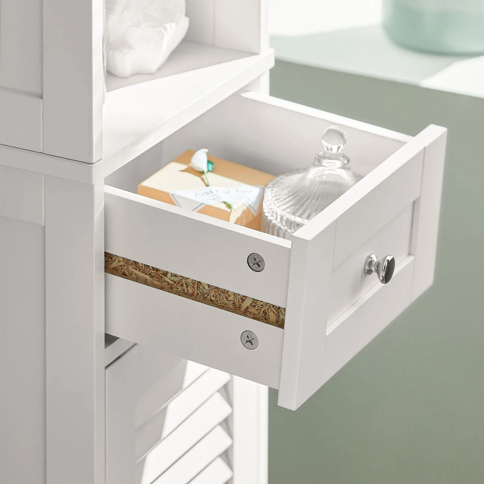 Sobuy Frg236 Bathroom Tall Cabinet Bath Shelf Bathroom Storage Unit Bathroom Furniture with 1 Open Compartment, 1 Drawer and Doors