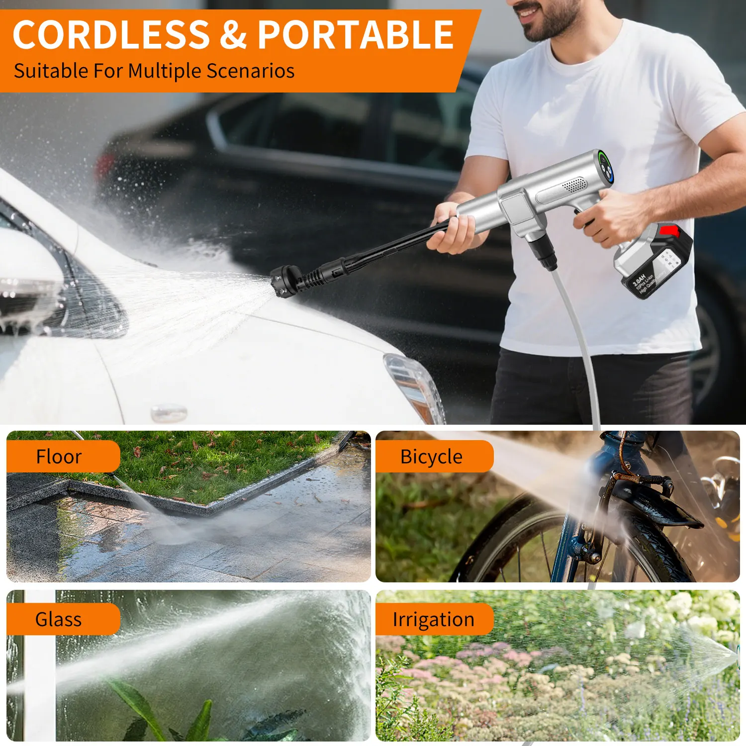 300W 35Bar Cordless High Pressure Washer Gun 2 Gear Brushless Electric Car Washer 6IN1 Irrigation Sprayer for Makita 18V Battery