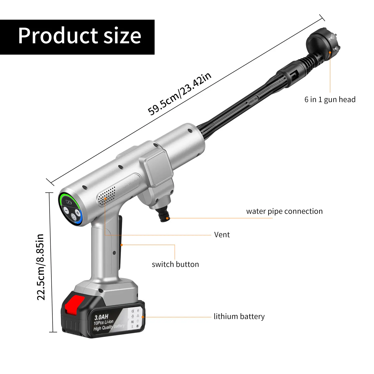 300W 35Bar Cordless High Pressure Washer Gun 2 Gear Brushless Electric Car Washer 6IN1 Irrigation Sprayer for Makita 18V Battery
