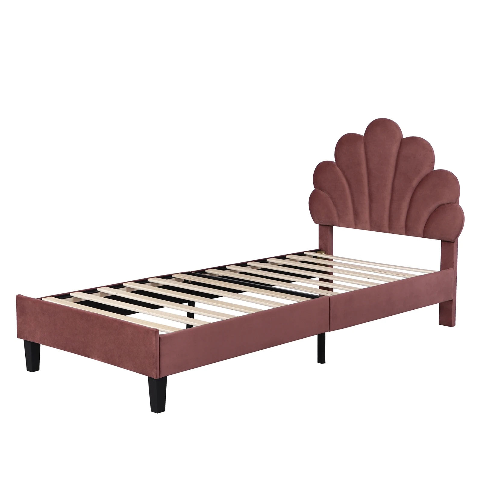 Rosahqnda Children bed Single bed Upholstery bed 90x200cm Floral Headboard and Slatted Slatt Fabric girls bed Without Mattress