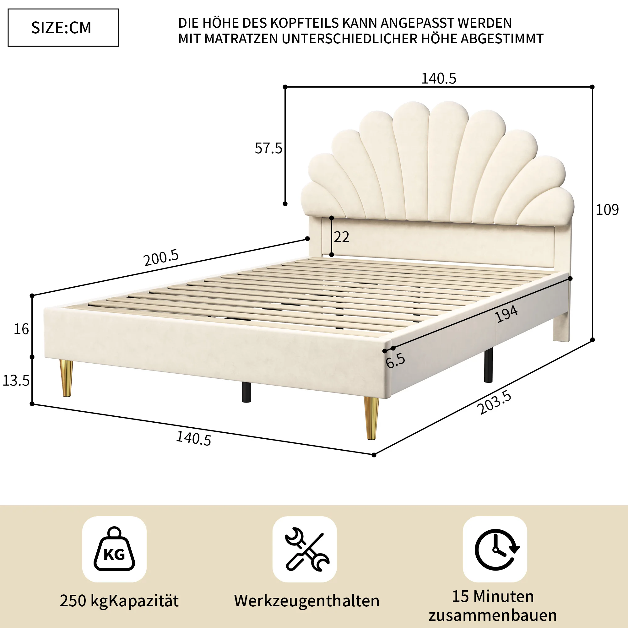 Rosahqnda Children bed Single bed Upholstery bed 90x200cm Floral Headboard and Slatted Slatt Fabric girls bed Without Mattress