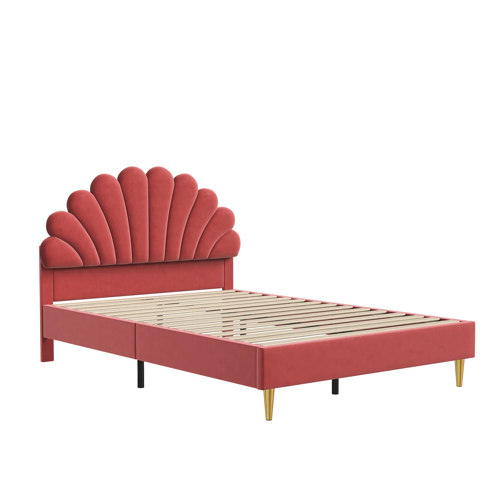 Rosahqnda Children bed Single bed Upholstery bed 90x200cm Floral Headboard and Slatted Slatt Fabric girls bed Without Mattress