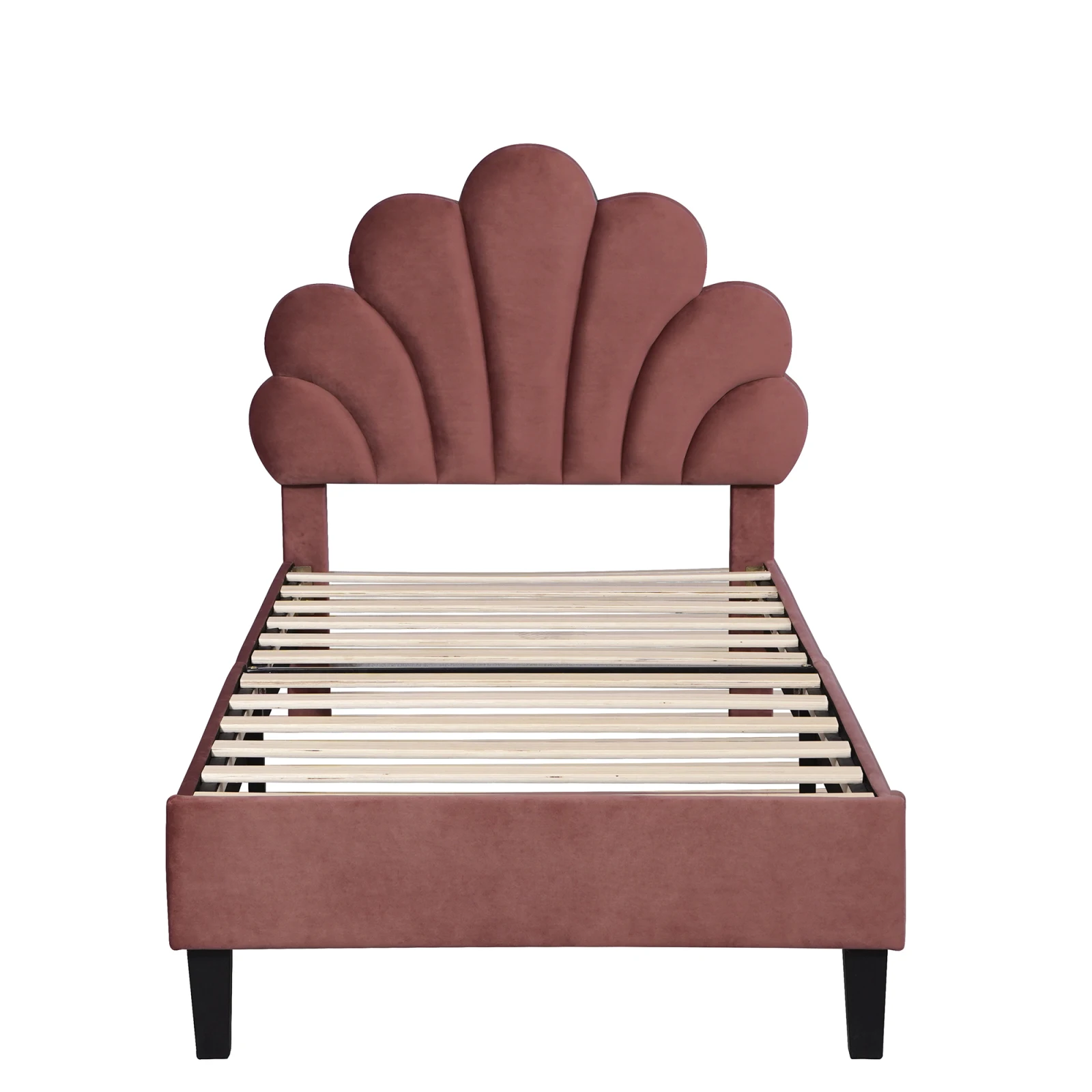 Rosahqnda Children bed Single bed Upholstery bed 90x200cm Floral Headboard and Slatted Slatt Fabric girls bed Without Mattress