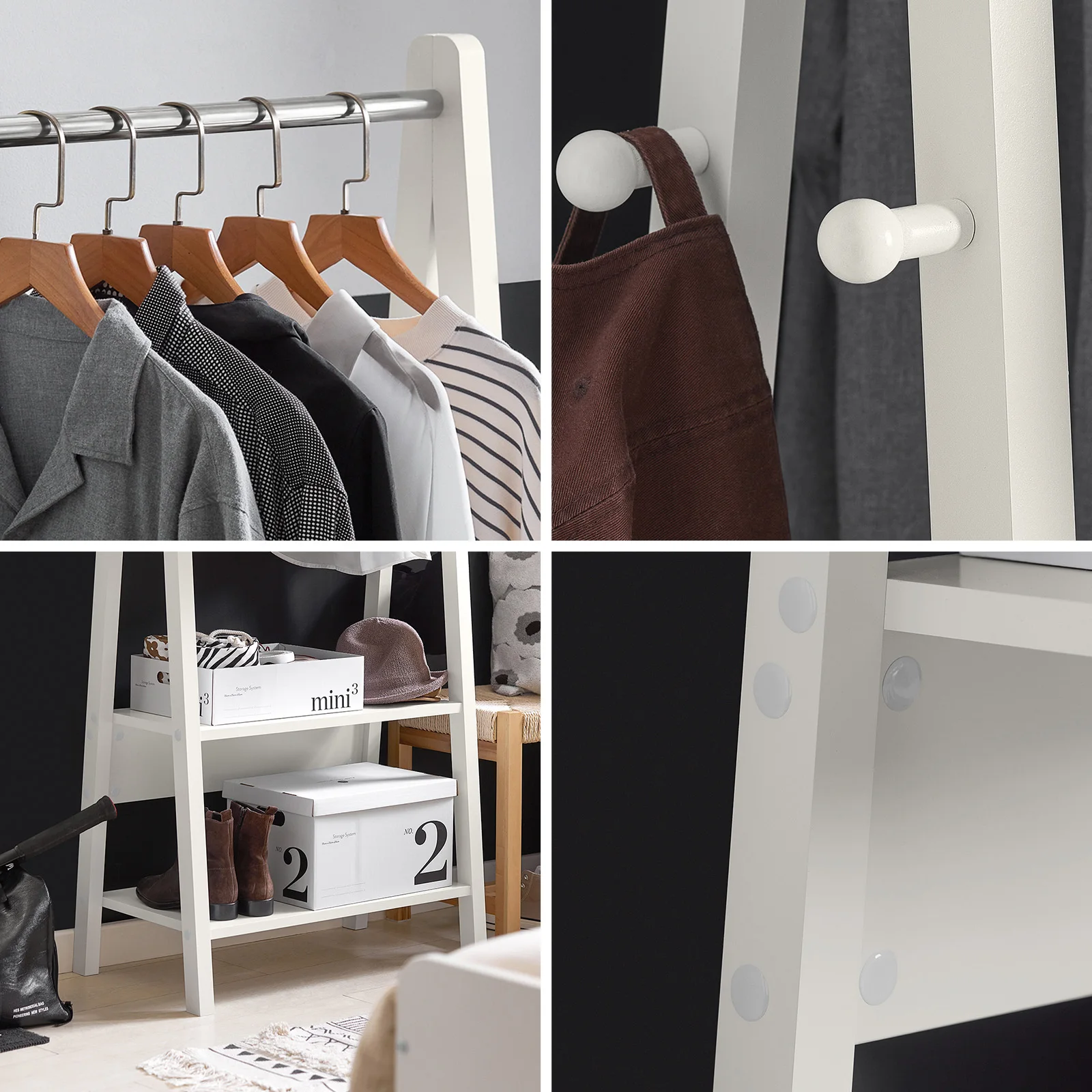 SoBuy FRG59-W dresses stand with 2 shelves, Modern Hanging Bar & Freestanding dresses stand for Bedroom & Hallway White