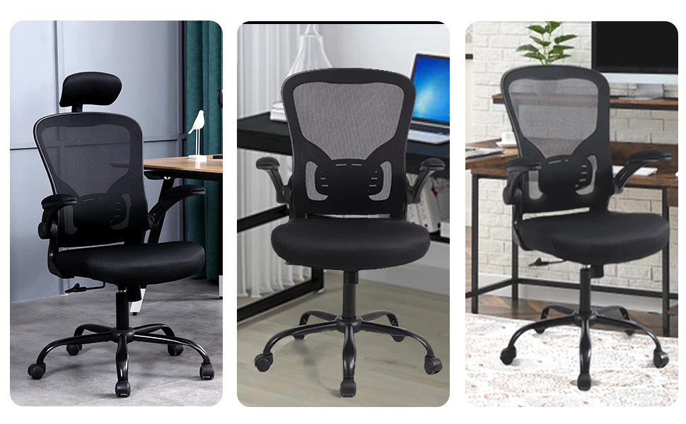 Ralex-chair Office Chair, Desk Chair with Flip-Up Armrests, Ergonomic Mesh Office Chair with Lumbar Support, Black