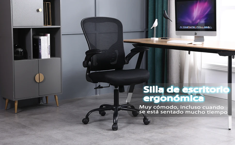 Ralex-chair Office Chair, Desk Chair with Flip-Up Armrests, Ergonomic Mesh Office Chair with Lumbar Support, Black