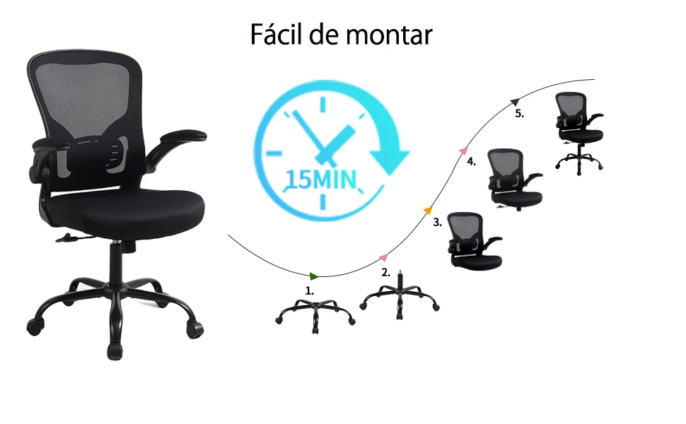 Ralex-chair Office Chair, Desk Chair with Flip-Up Armrests, Ergonomic Mesh Office Chair with Lumbar Support, Black