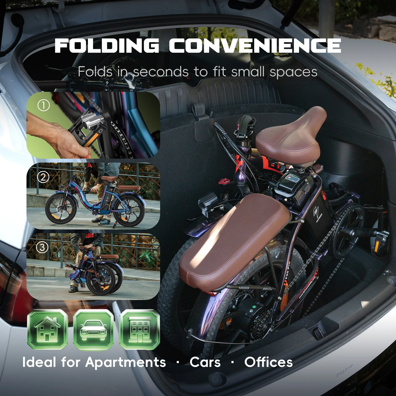 Fafrees Folding Electric Bicycle Adults 20x3.0 Fat Tire City E-bike with 36V 20Ah Removable Battery 100km Range