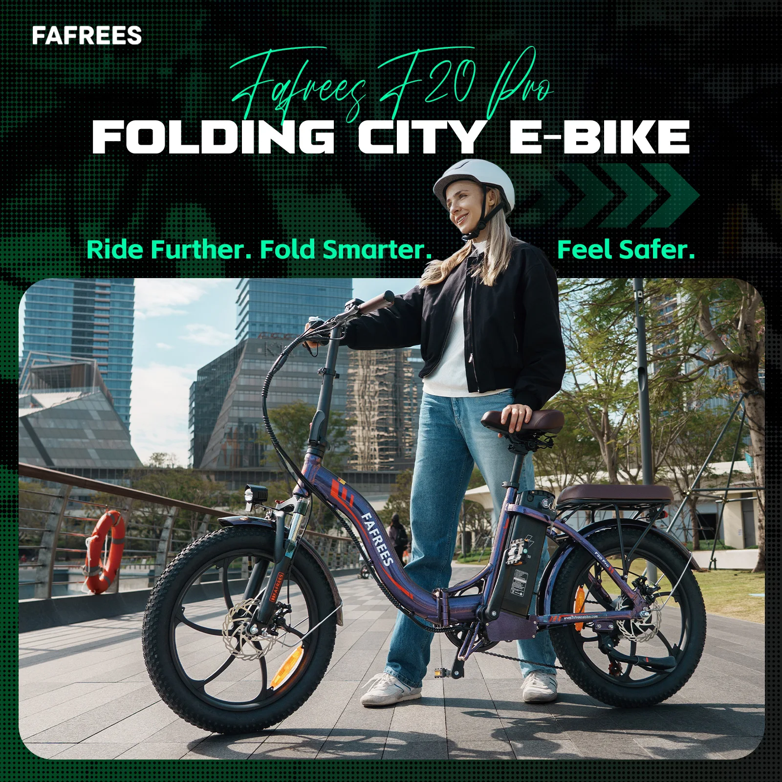 Fafrees Folding Electric Bicycle Adults 20x3.0 Fat Tire City E-bike with 36V 20Ah Removable Battery 100km Range