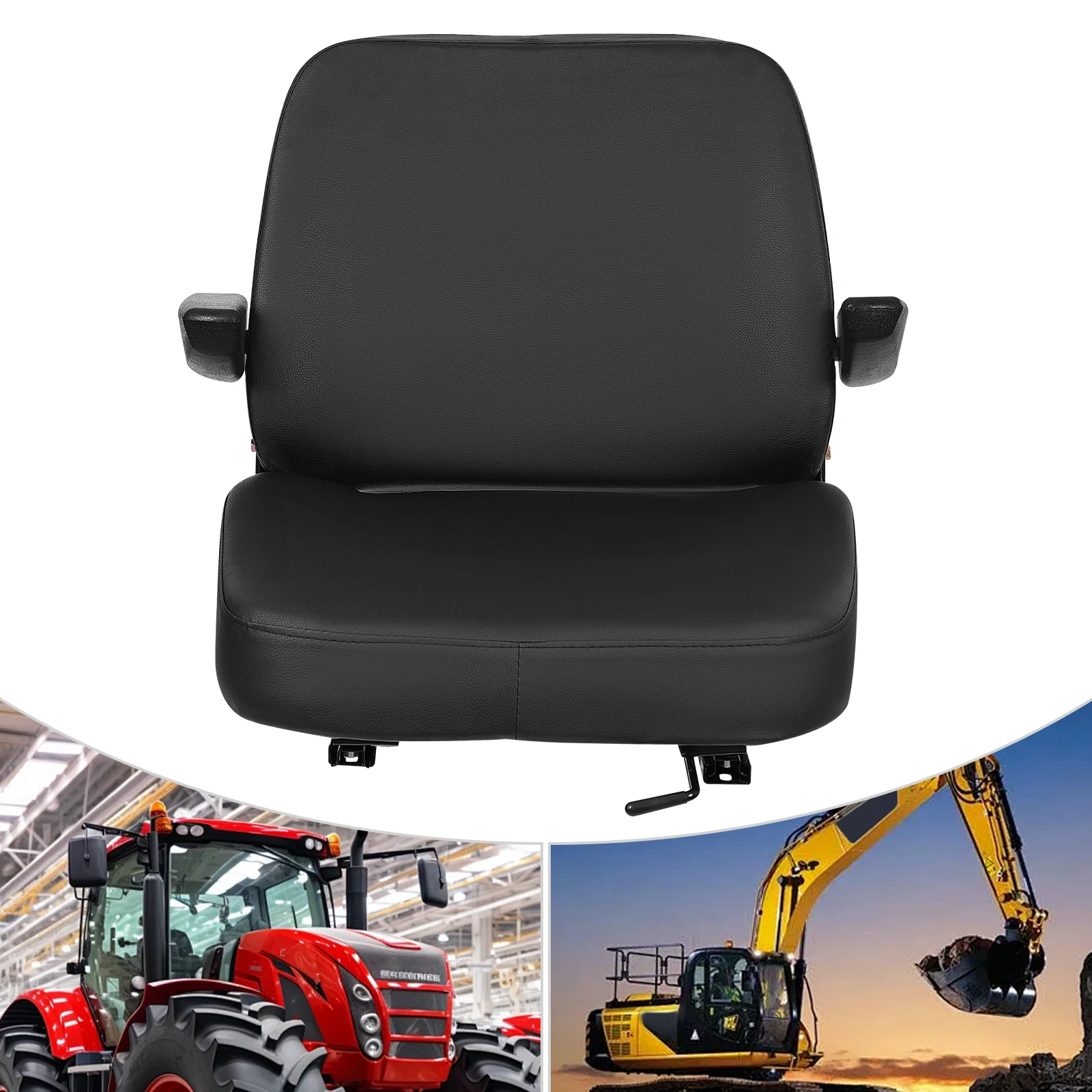 Forklift Seat Easy to Clean Tractor Seat PVC Synthetic Leather Forklift Seat with Armrest for Forklifts/Tractors/Bulldozers